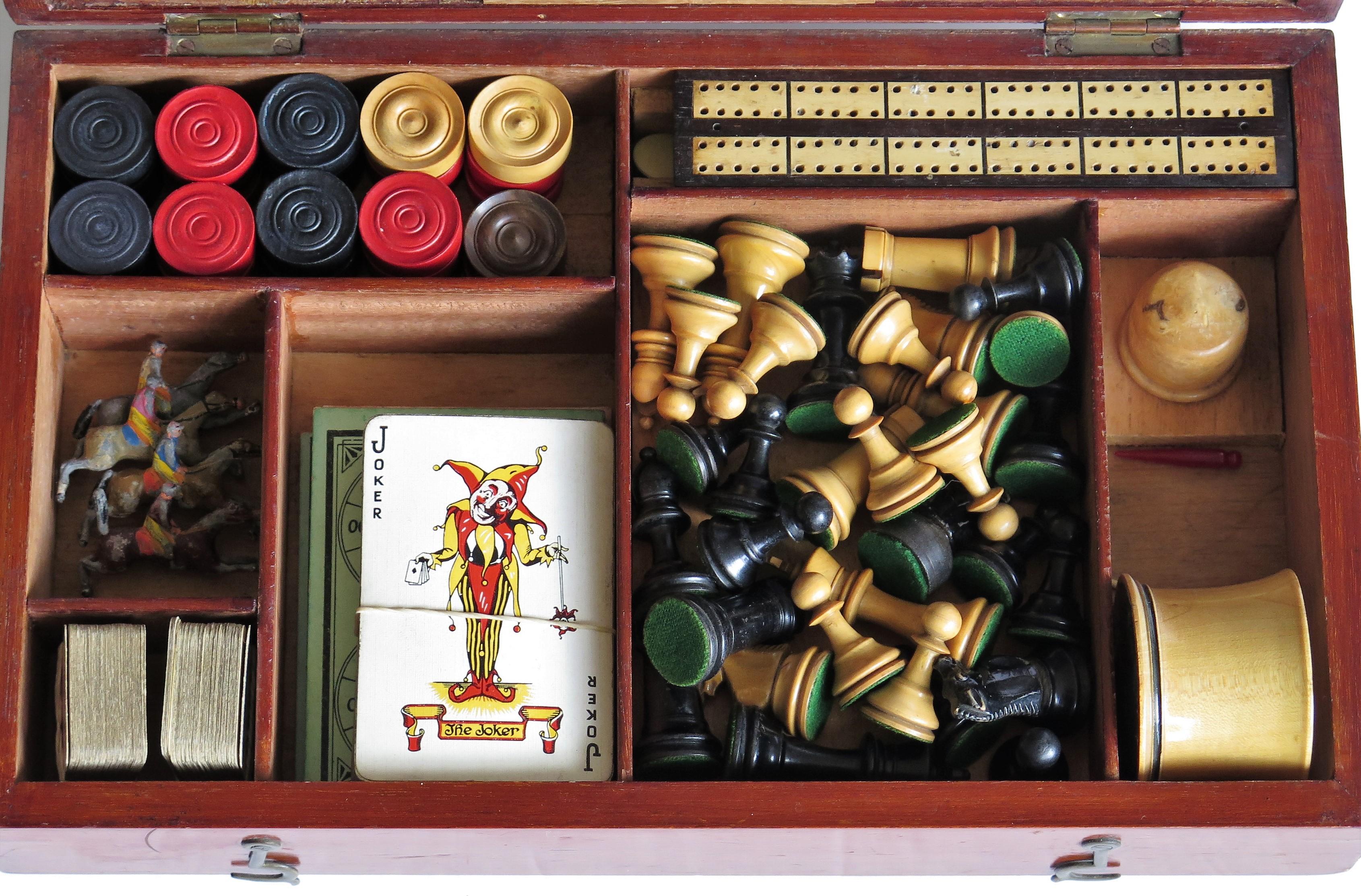 English 19th Century Complete Games Compendium in Hardwood Jointed Box Many Games For Sale