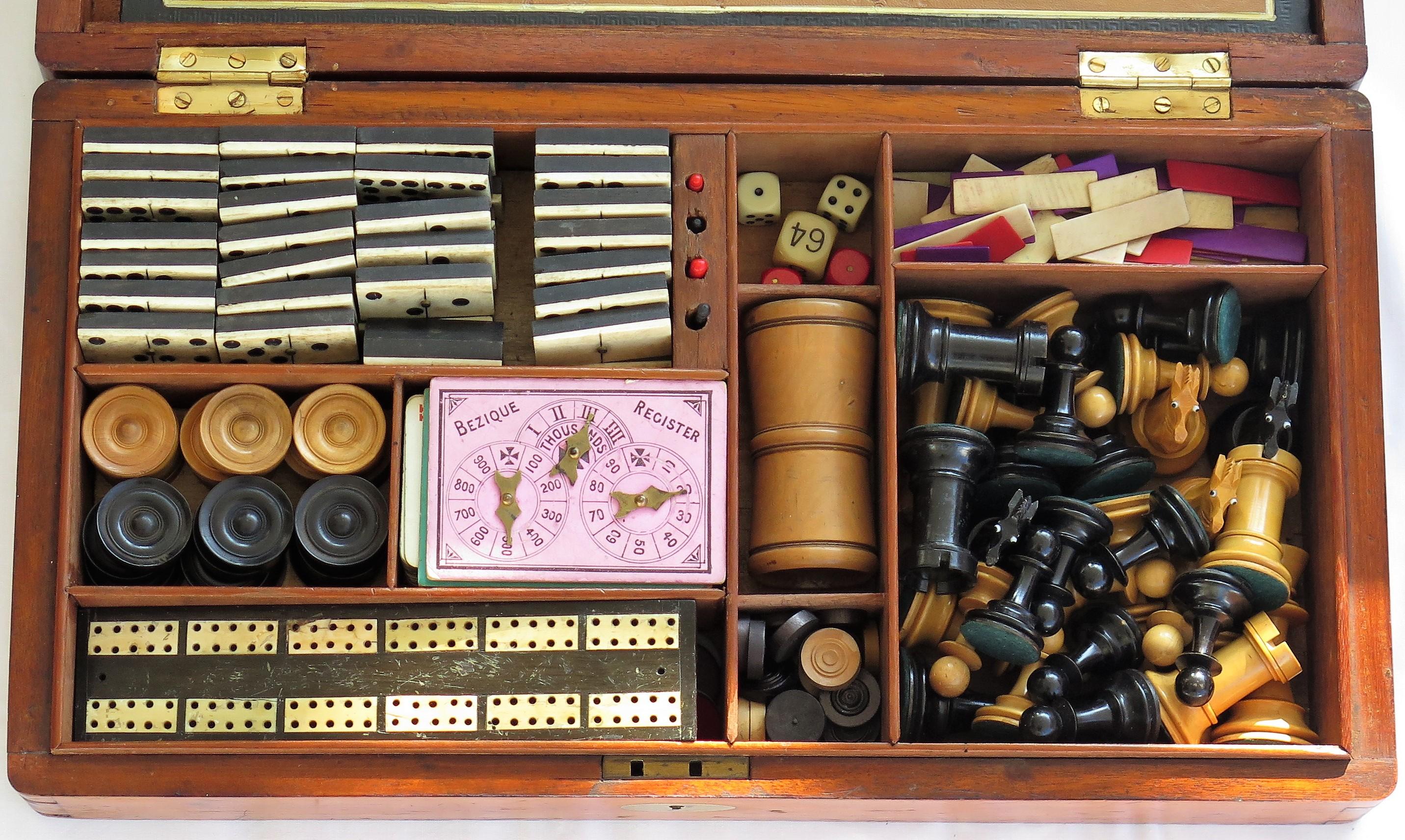 Large Victorian Games Compendium in Hardwood Jointed Box with Many Games For Sale 3
