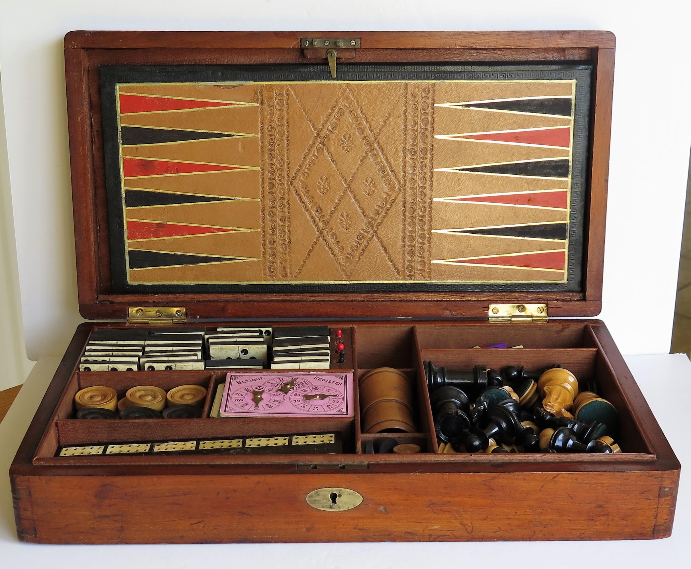 Large Victorian Games Compendium in Hardwood Jointed Box with Many Games For Sale 5