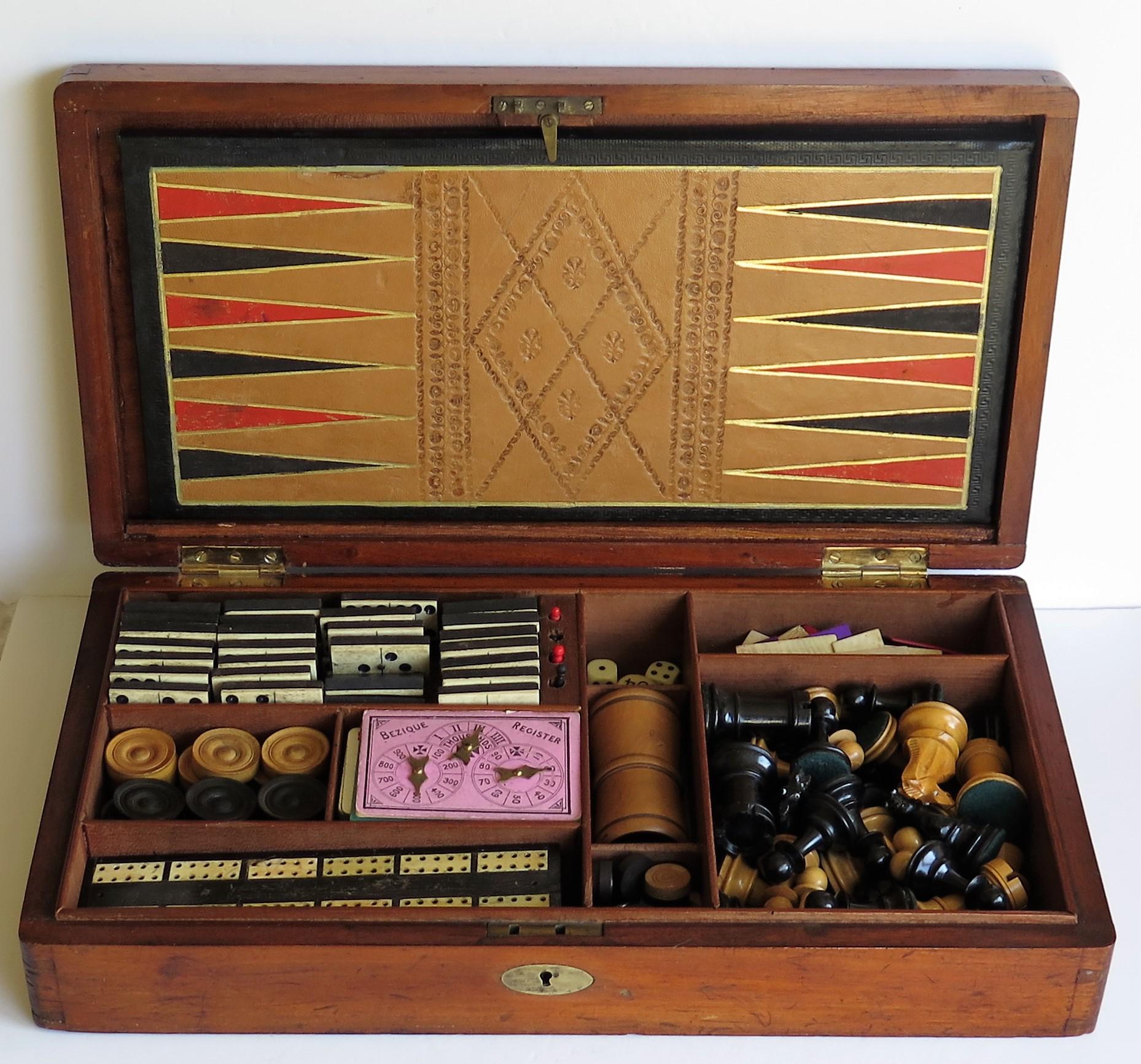 Large Victorian Games Compendium in Hardwood Jointed Box with Many Games For Sale 6