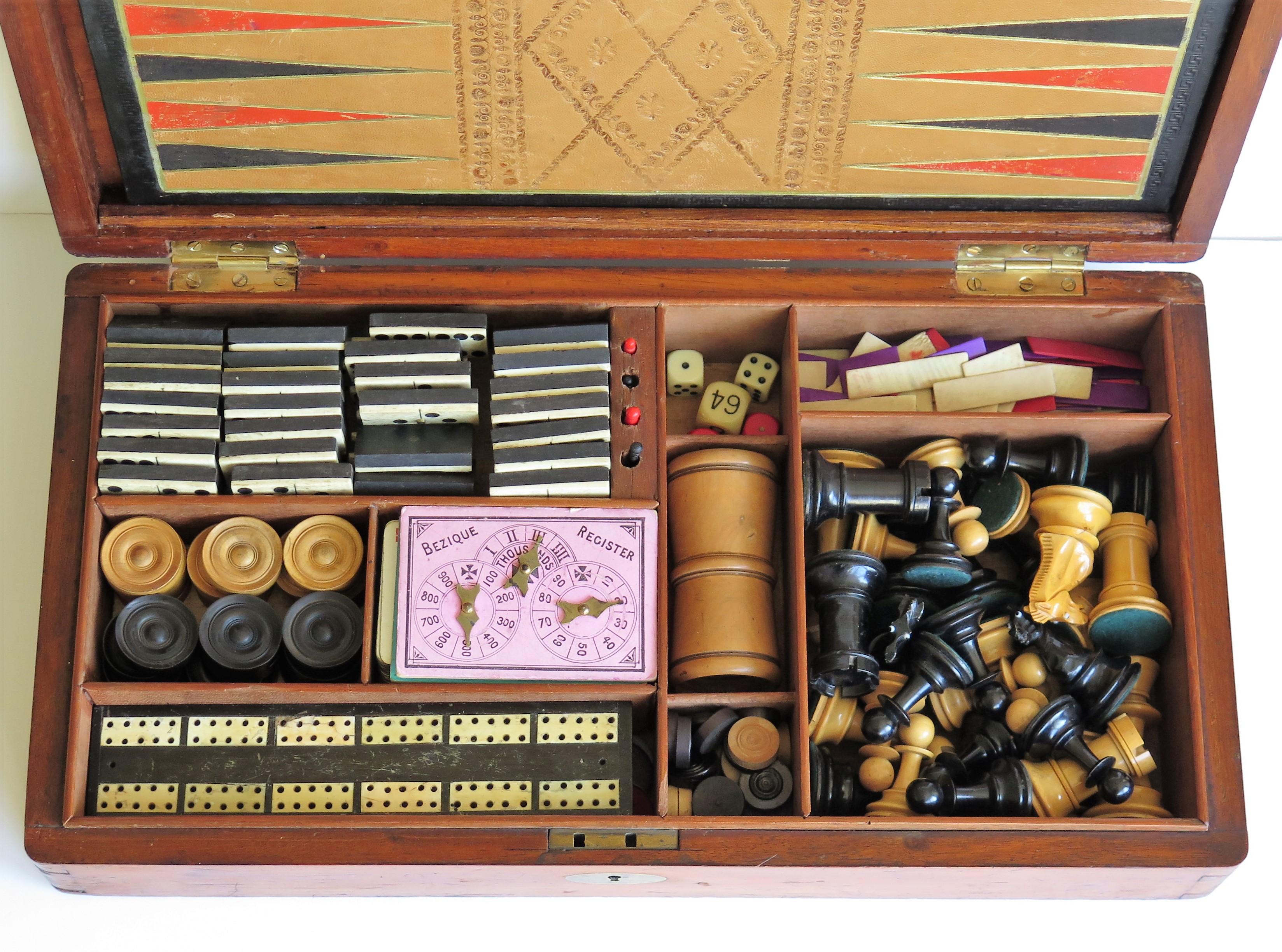 Large Victorian Games Compendium in Hardwood Jointed Box with Many Games For Sale 7
