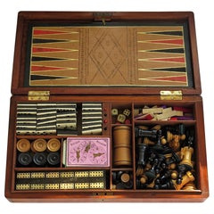 Large Victorian Games Compendium in Hardwood Jointed Box with Many Games