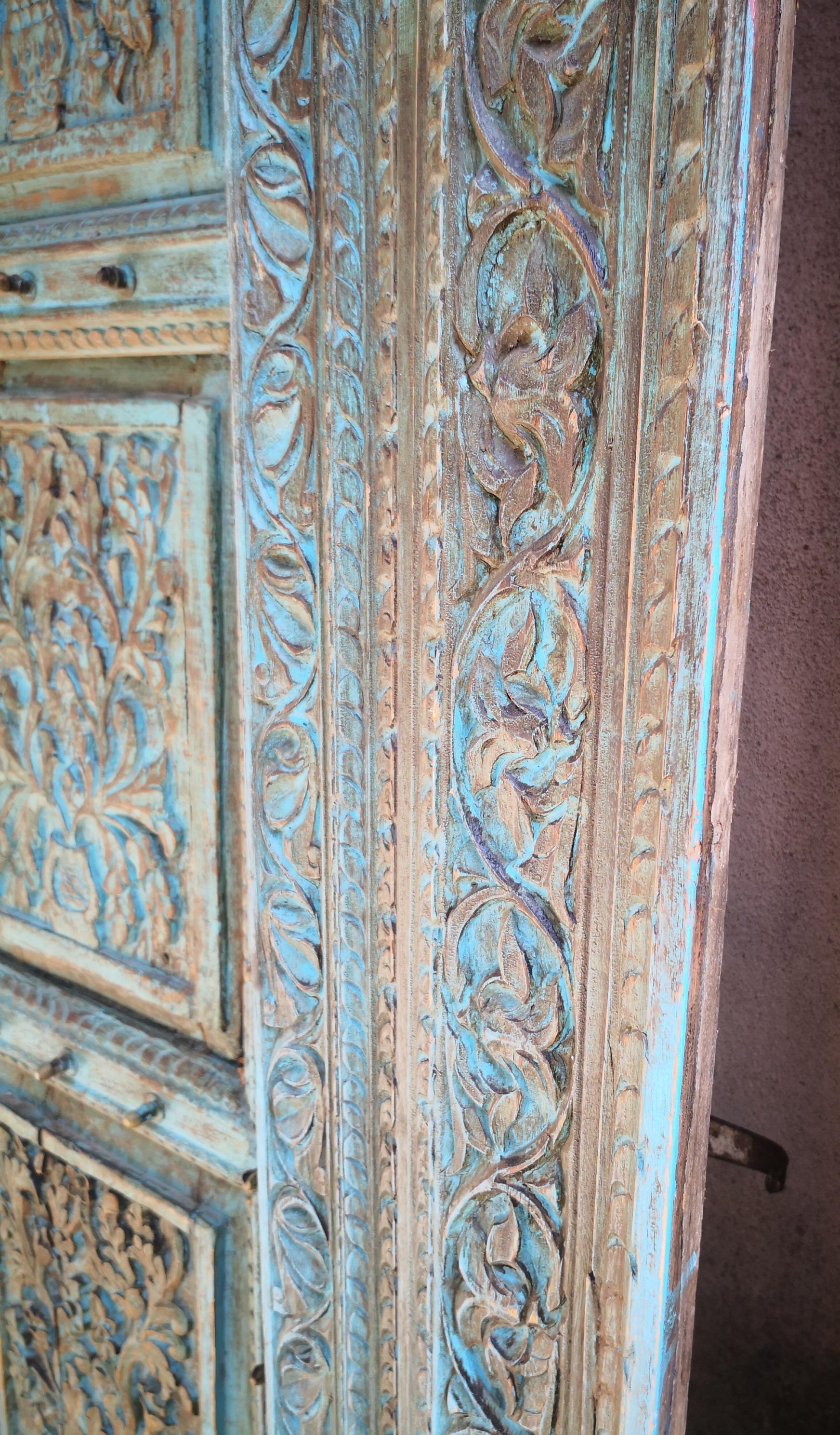 19th Century Complete Indian Wooden Main Door with Original Polychrome 2