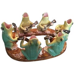 Antique 19th Century Concert of Frogs, Delphin Massier, Majolica Centerpiece