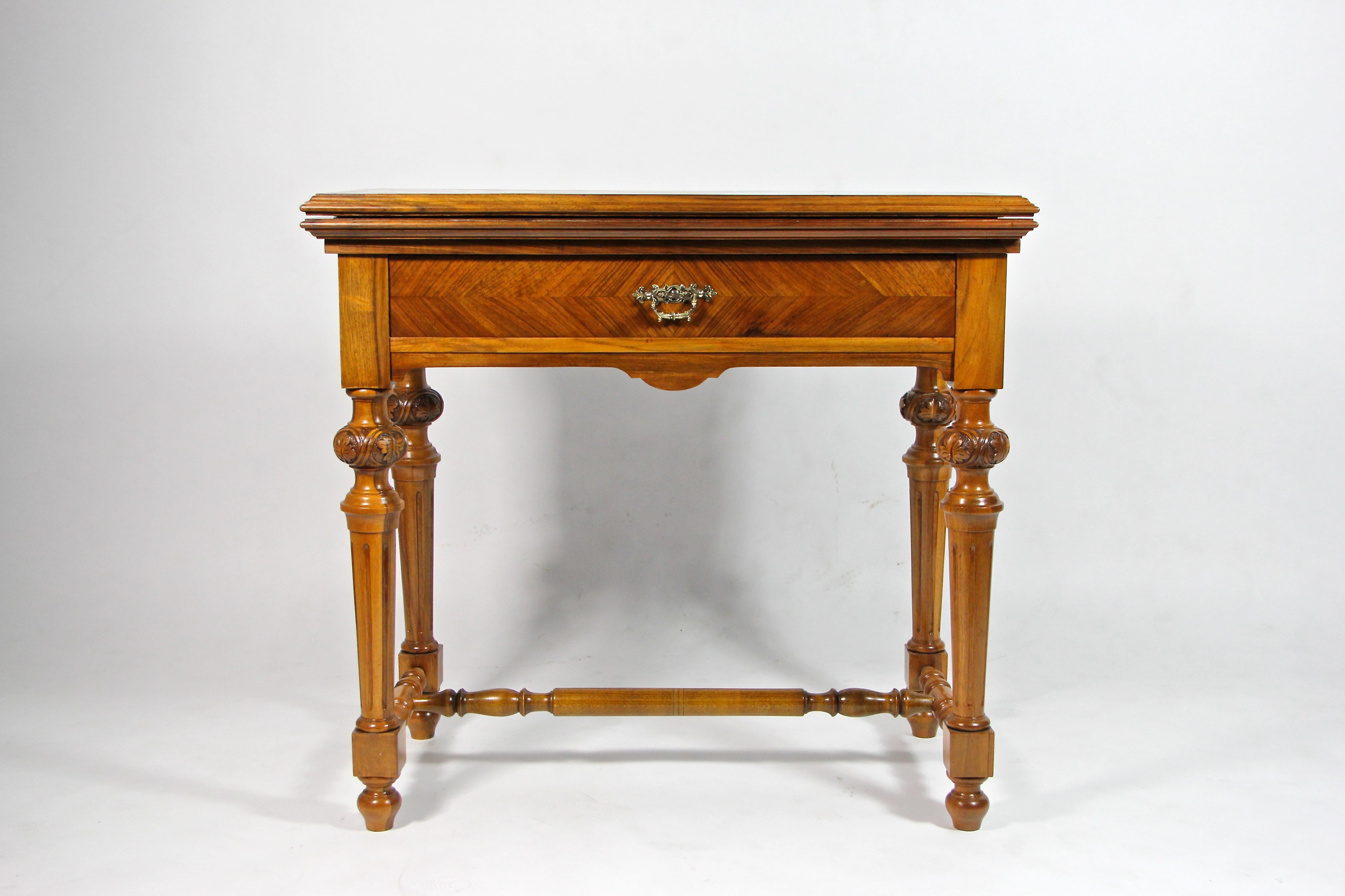 Wonderful console/ gaming table from the late 19th century, circa 1870, the so-called Historism period in Austria. Made of spruce wood and veneered with beautiful nut wood in a great technique - the so called 
