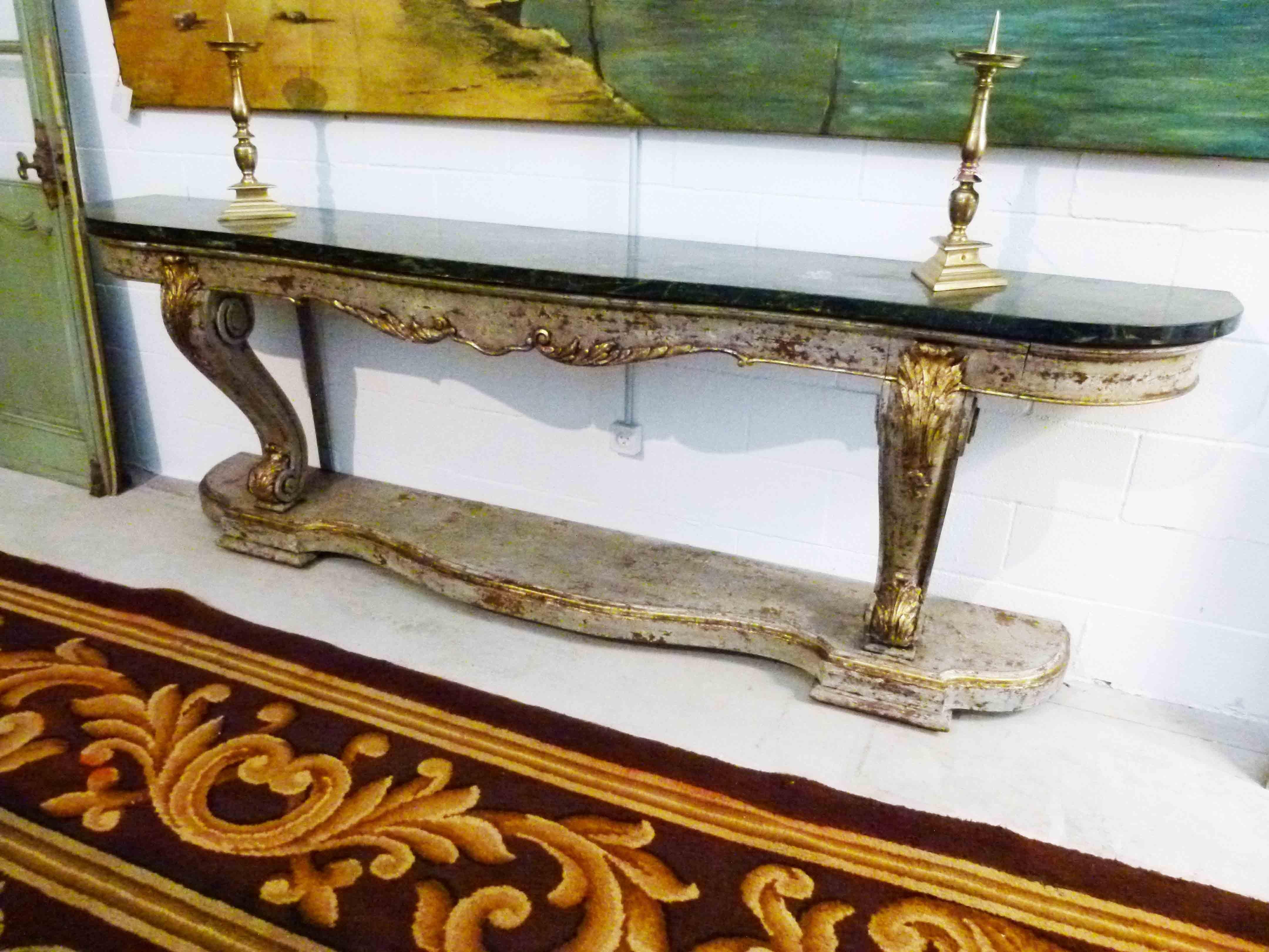 Empire 19th Century Console Table, Green Marble Top and Wood
