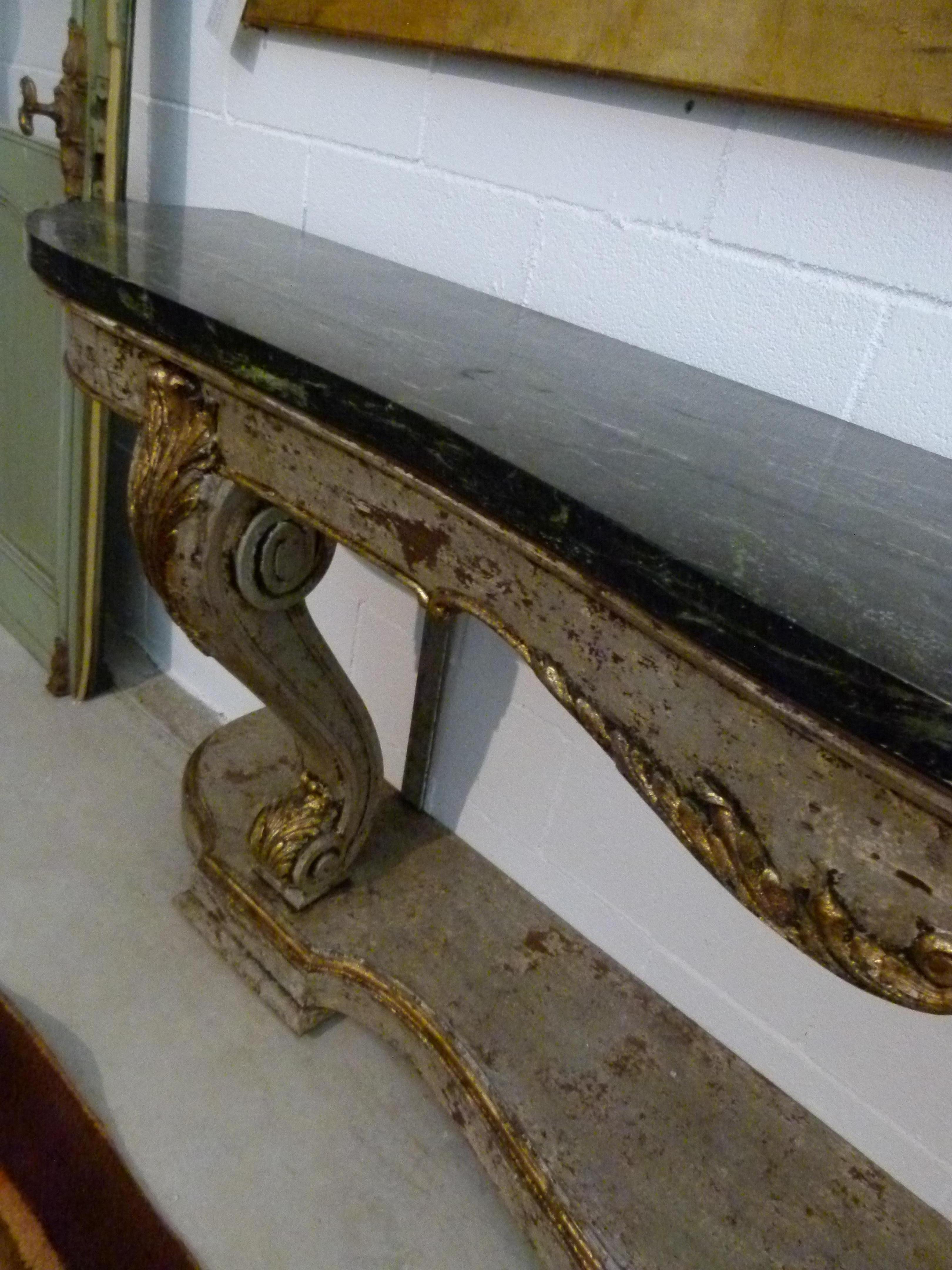 19th Century Console Table, Green Marble Top and Wood In Good Condition In Vulpellac, Girona