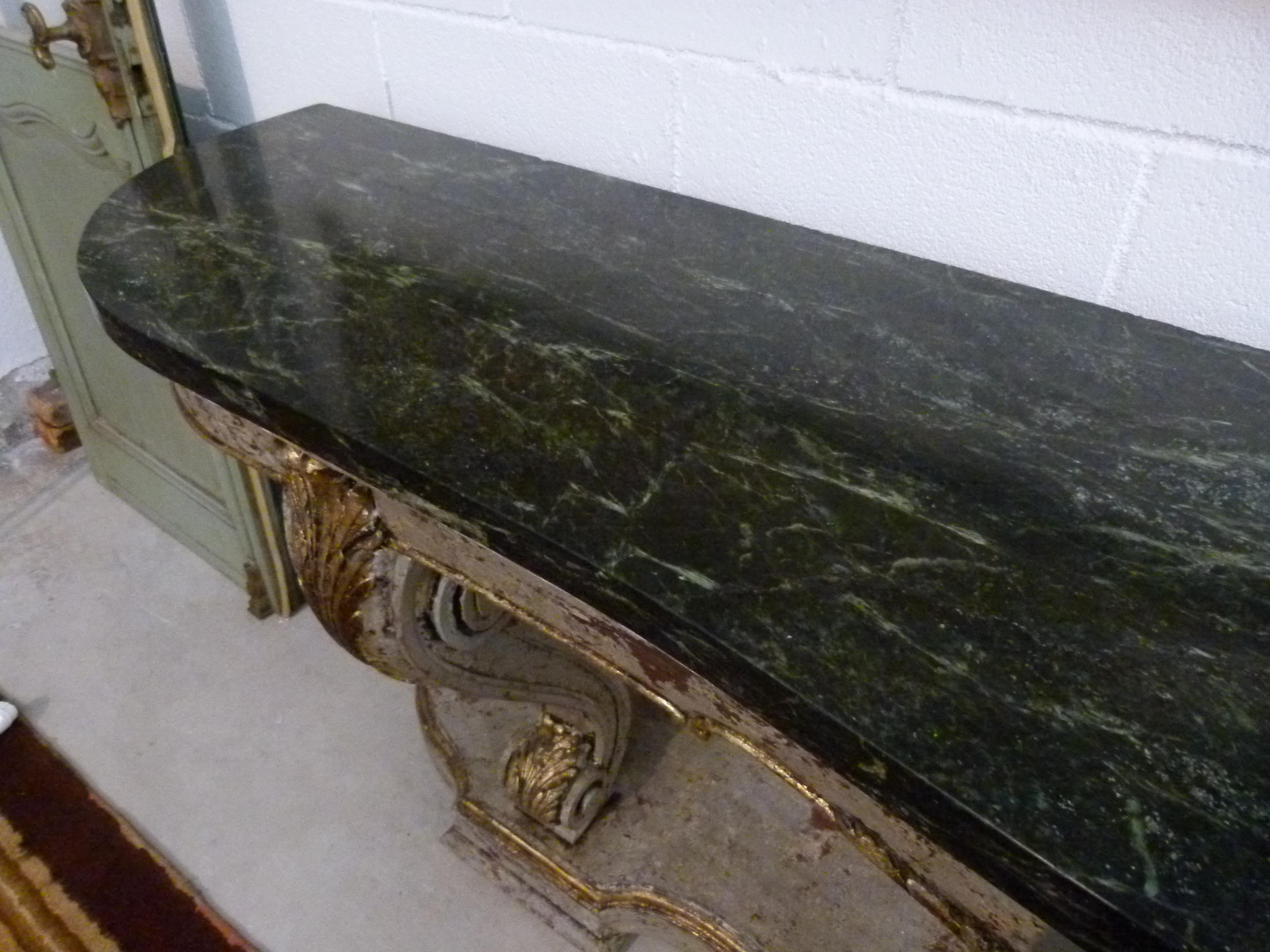 19th Century Console Table, Green Marble Top and Wood 1