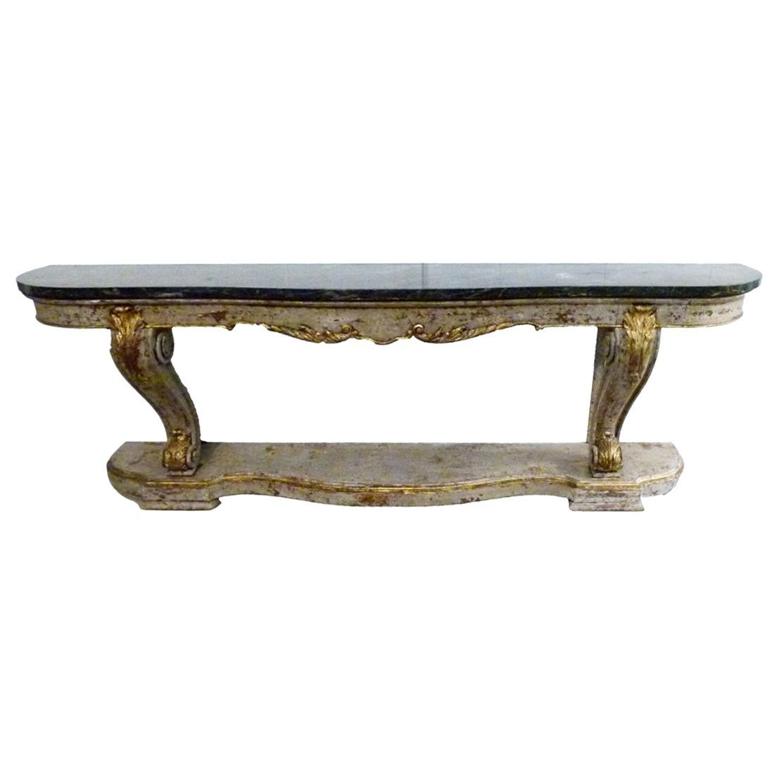 19th Century Console Table, Green Marble Top and Wood