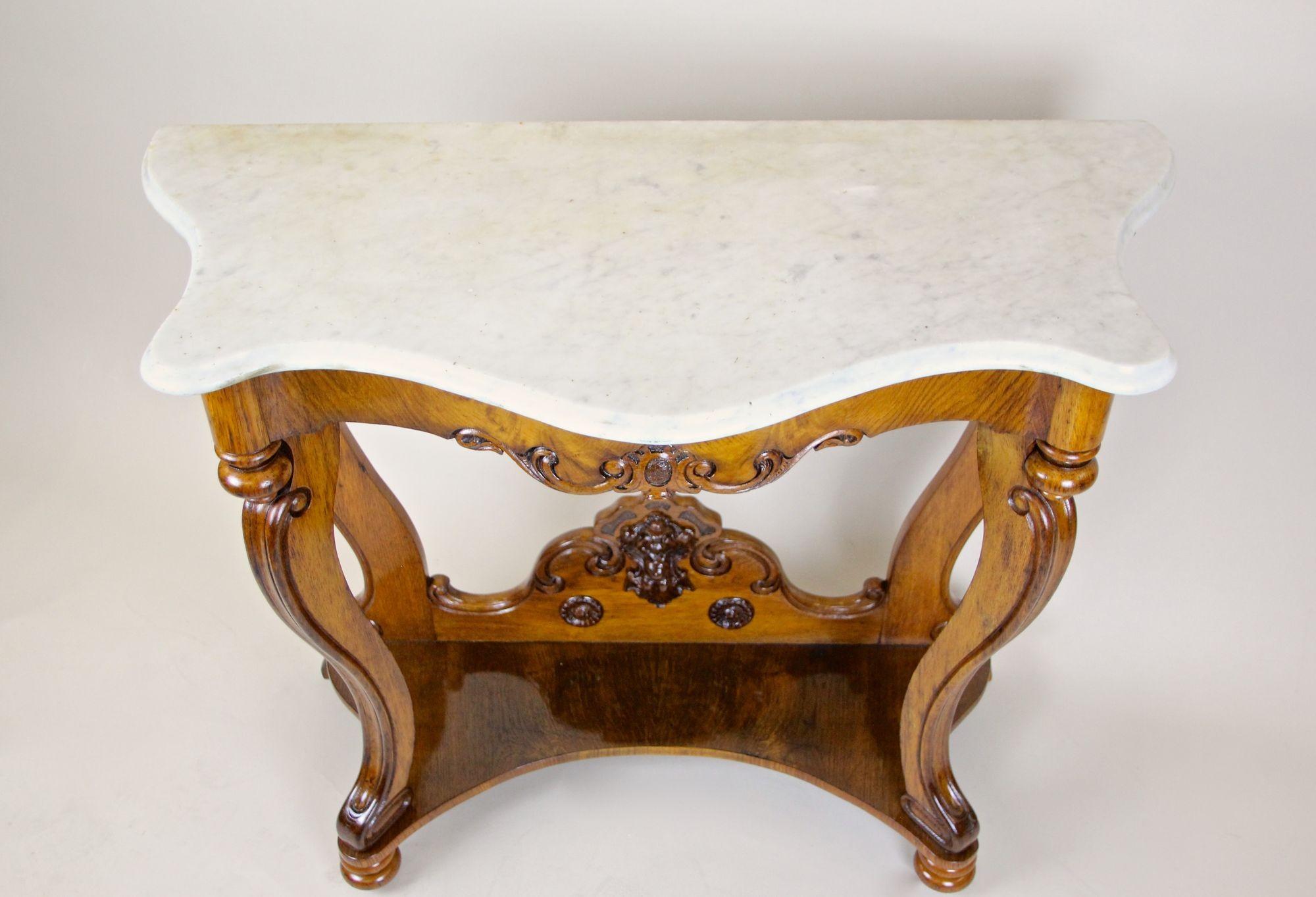 French 19th Century Console Table with Carrara Marble Top, Louis Philippe, FR c1850 For Sale
