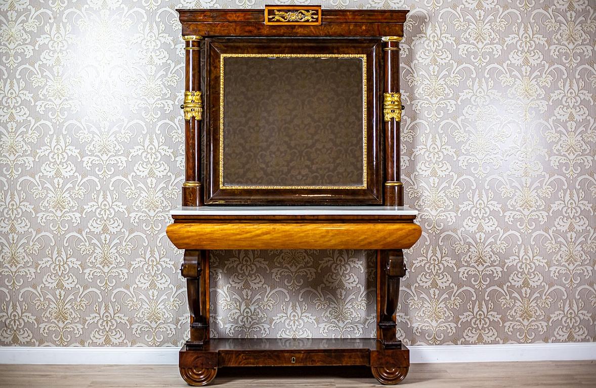 Table console du XIXe siècle avec miroir à charnière Bon état - En vente à Opole, PL
