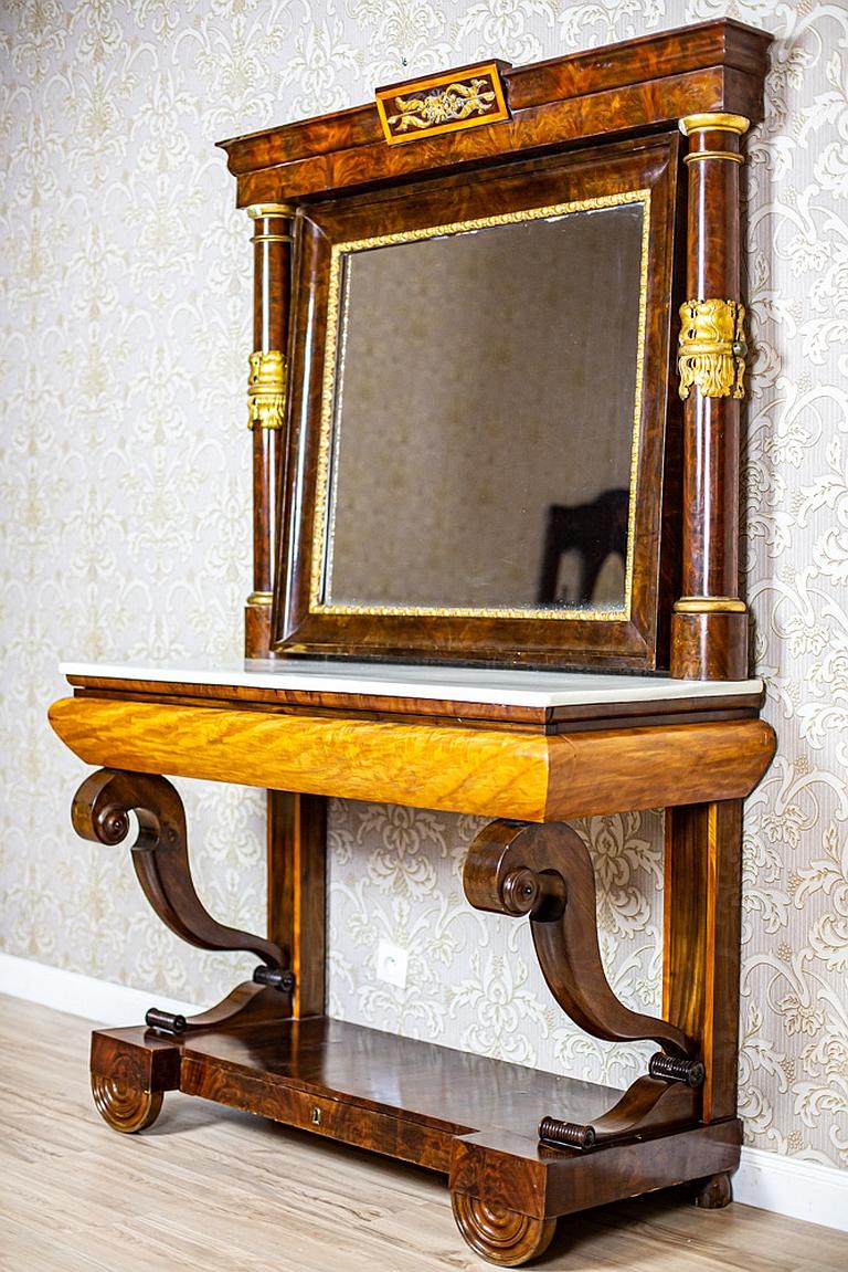 Miroir Table console du XIXe siècle avec miroir à charnière en vente