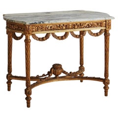 19th Century Console Table with Italian Marble in the Style of Louis XVI