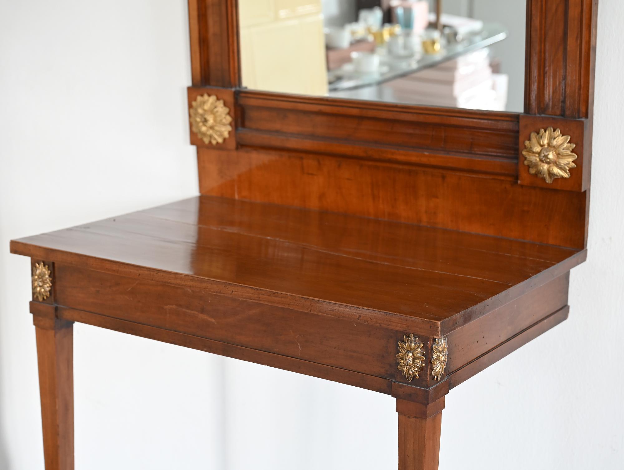 Empire 19th Century Console Table with Mirror circa 1810, South German cherrywood