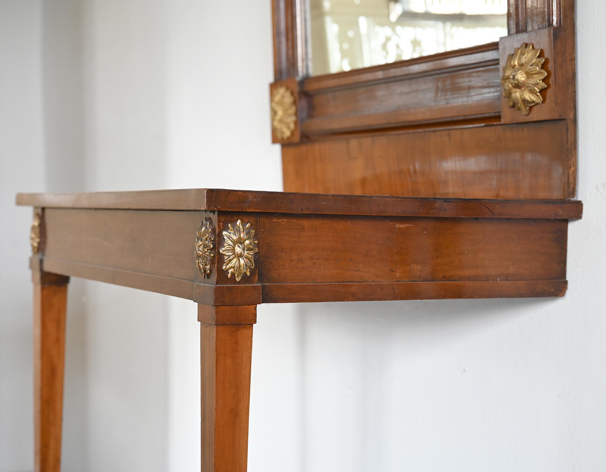 19th Century Console Table with Mirror circa 1810, South German cherrywood 2