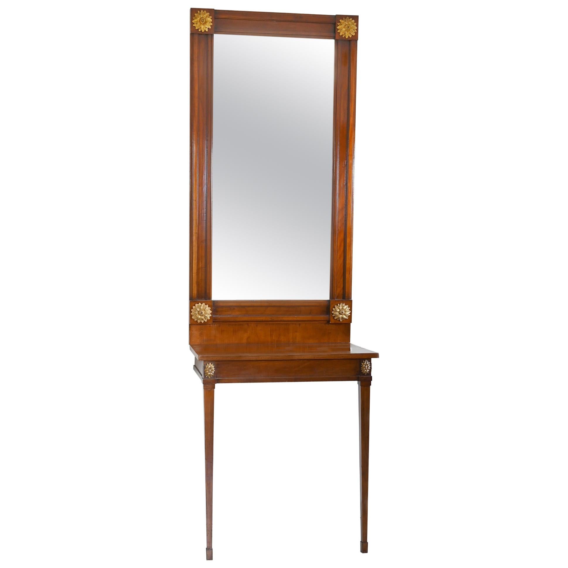 19th Century Console Table with Mirror circa 1810, South German cherrywood