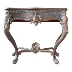 19th Century Console Table with Special Patina in Gold, Cognac and Petrol Tones