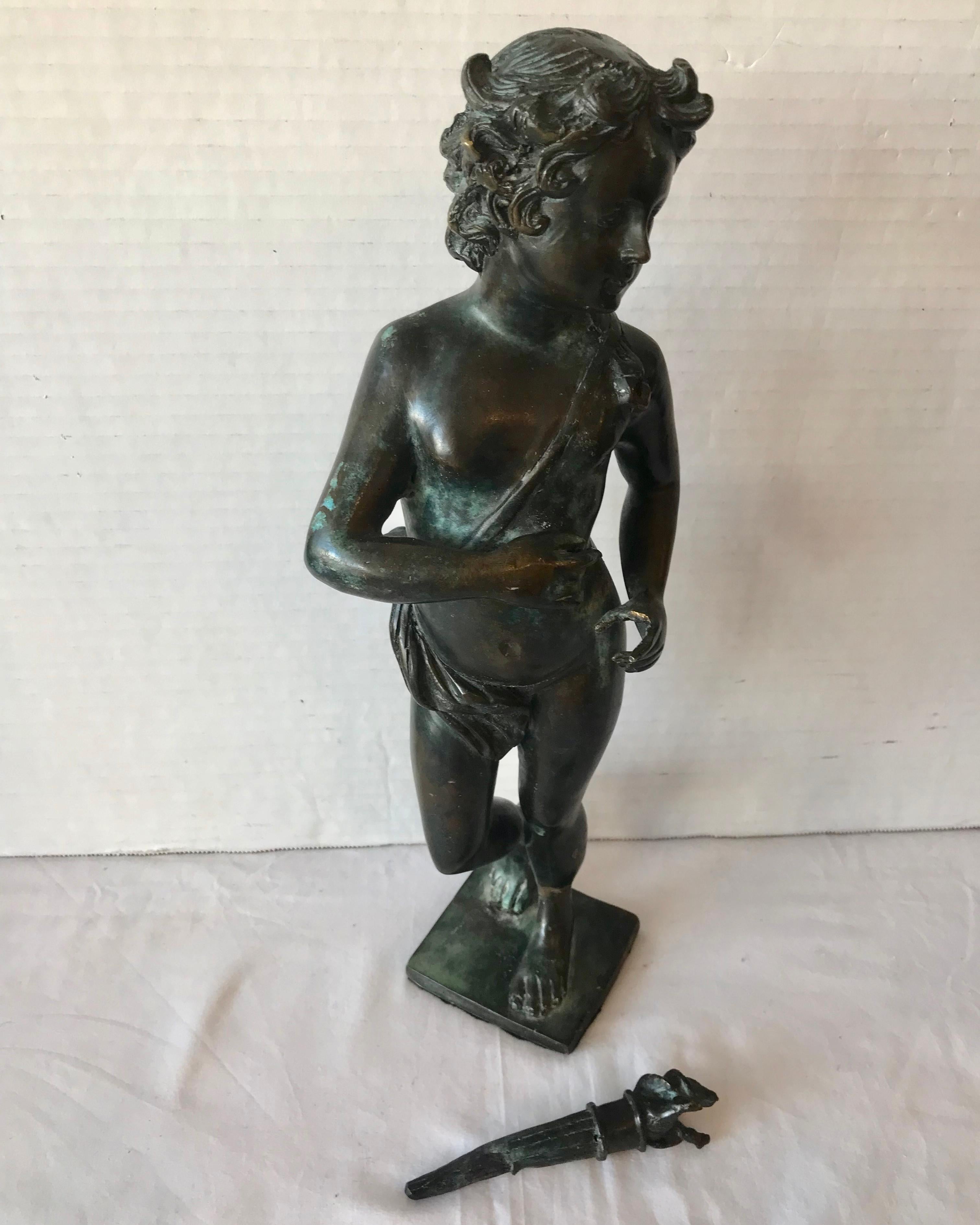 19th Century Contenental Bronze Figure of a Torch Bearer For Sale 6