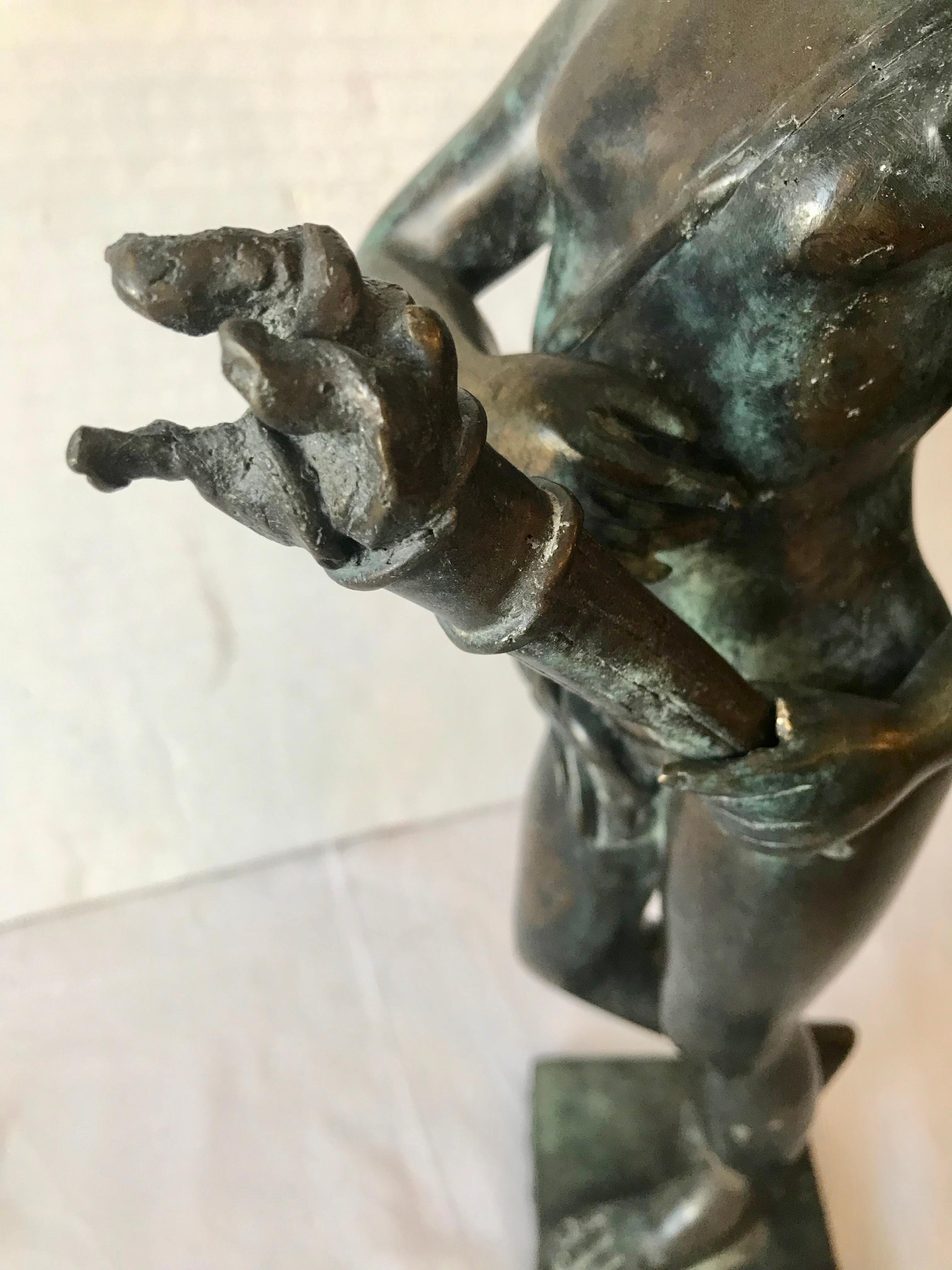 19th Century Contenental Bronze Figure of a Torch Bearer For Sale 7