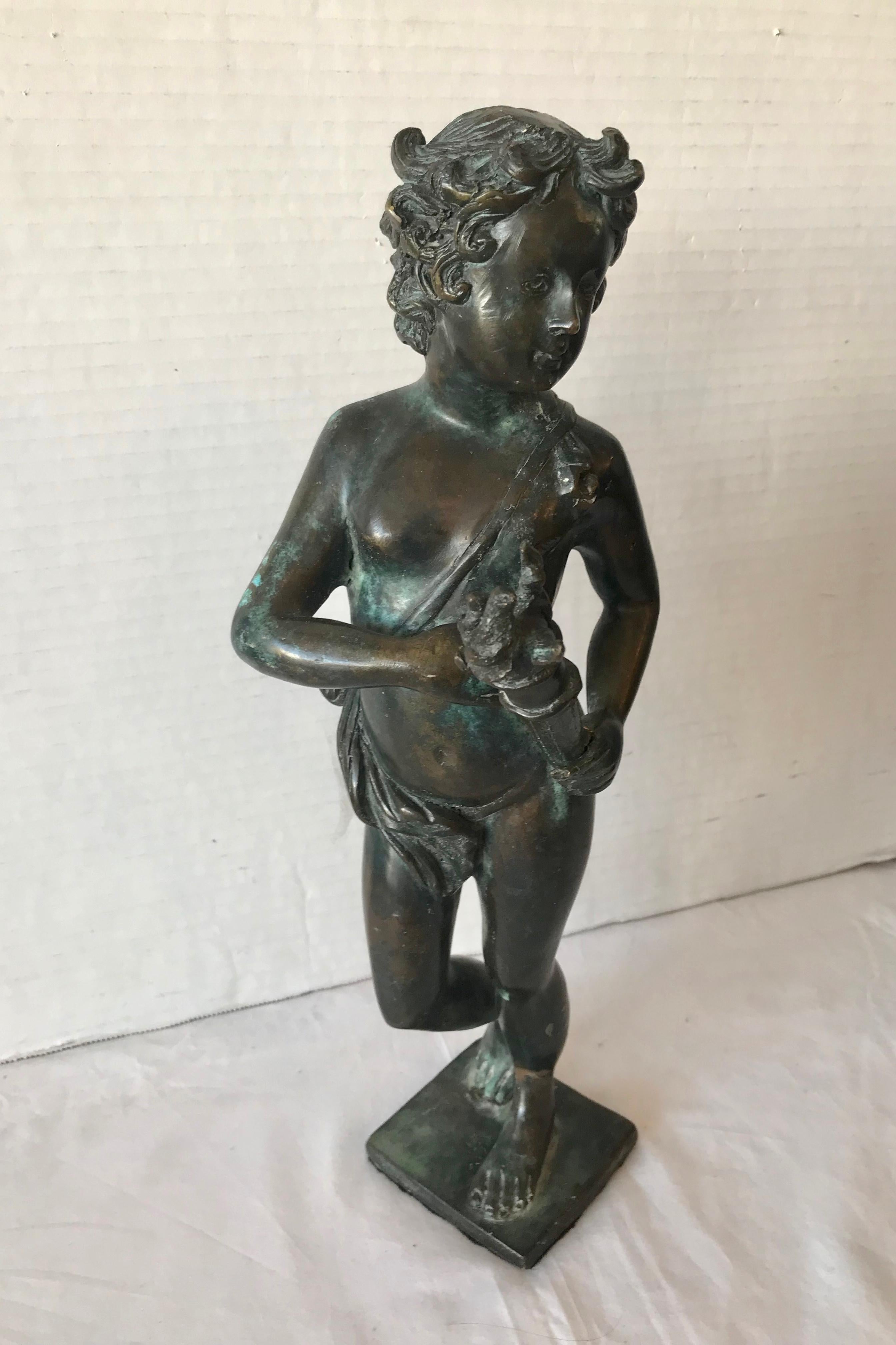 European 19th Century Contenental Bronze Figure of a Torch Bearer For Sale
