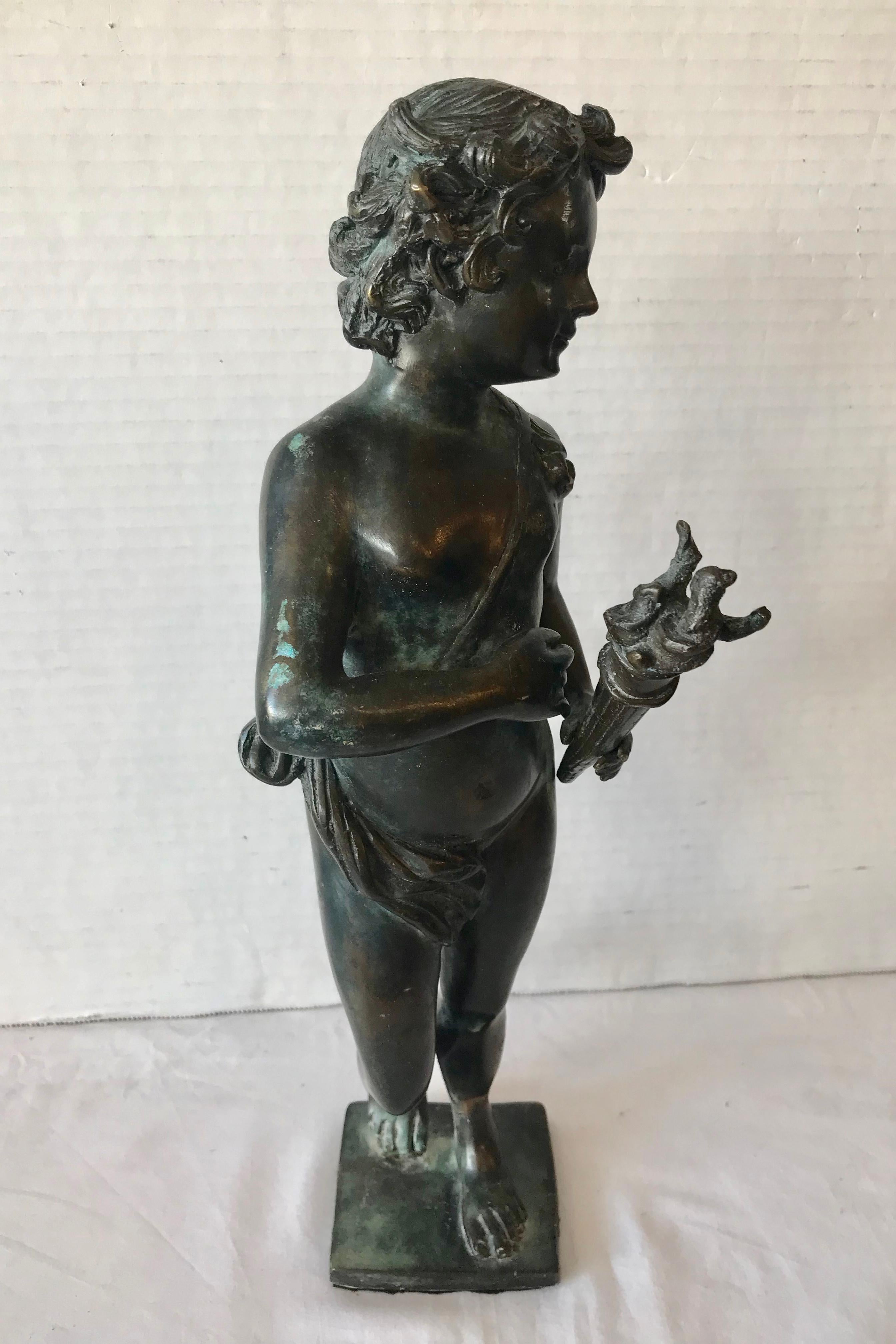 19th Century Contenental Bronze Figure of a Torch Bearer In Good Condition For Sale In West Palm Beach, FL