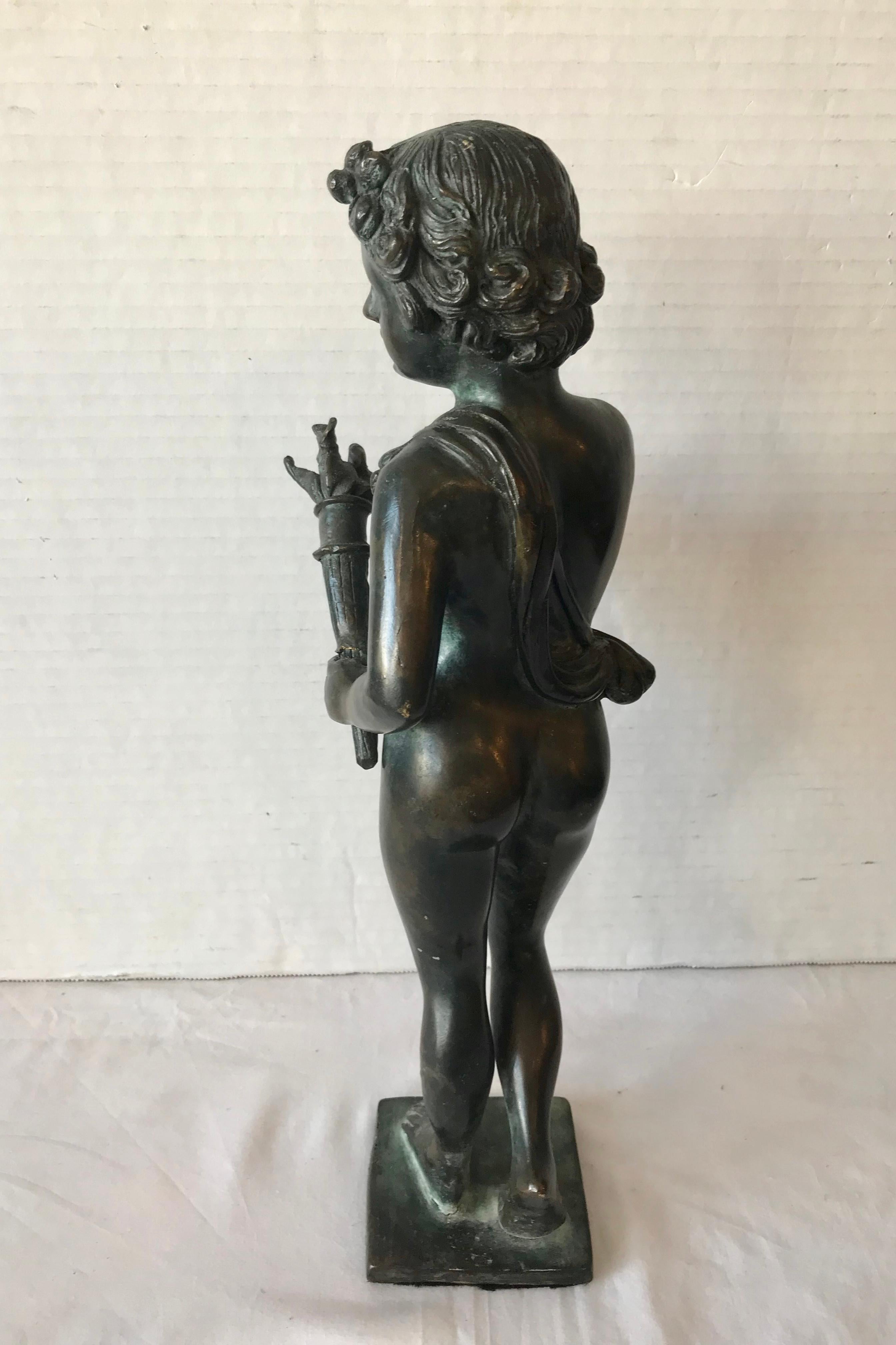 19th Century Contenental Bronze Figure of a Torch Bearer For Sale 2