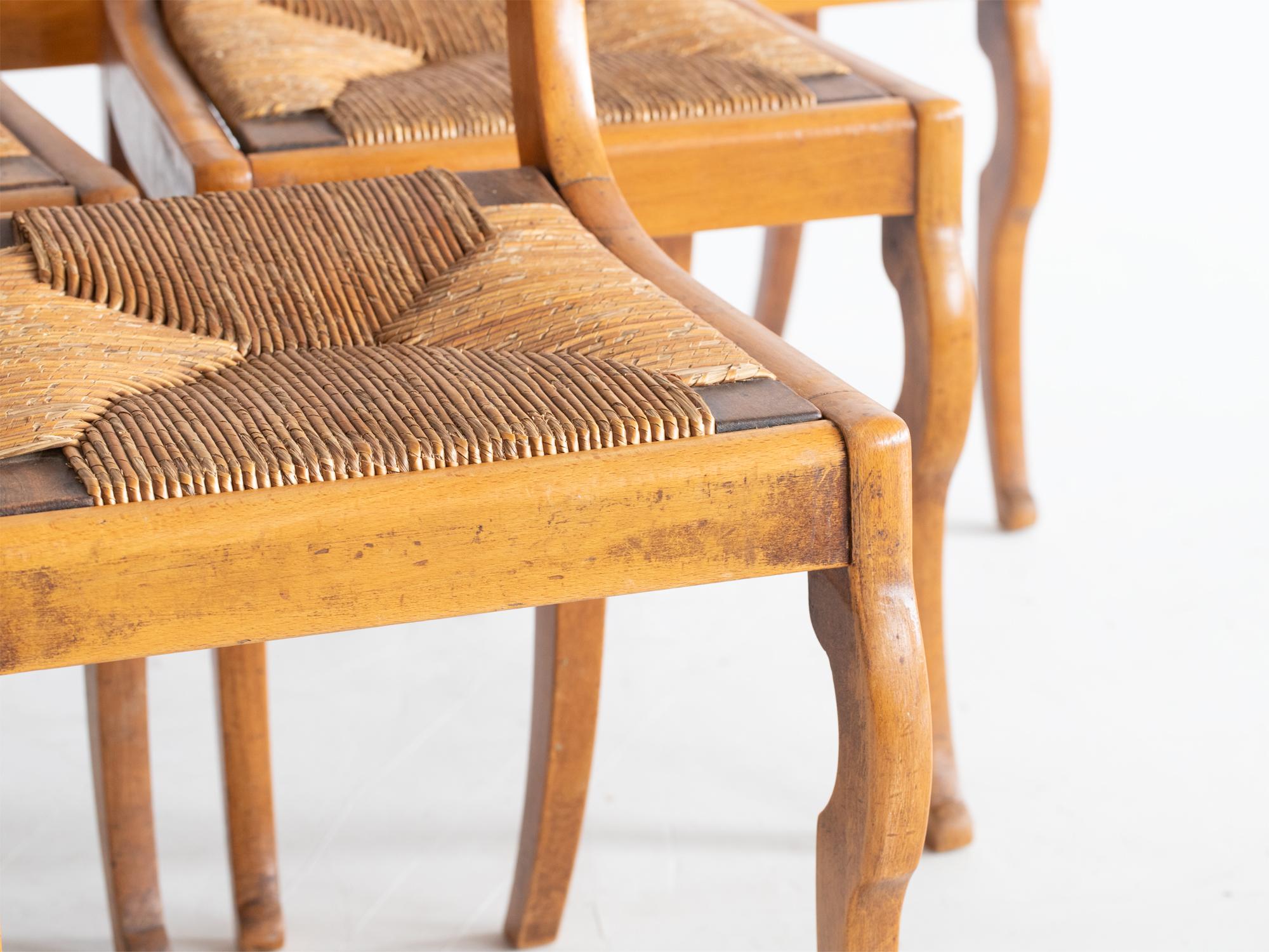 Rush 19th Century Continental Beech Dining Chairs For Sale
