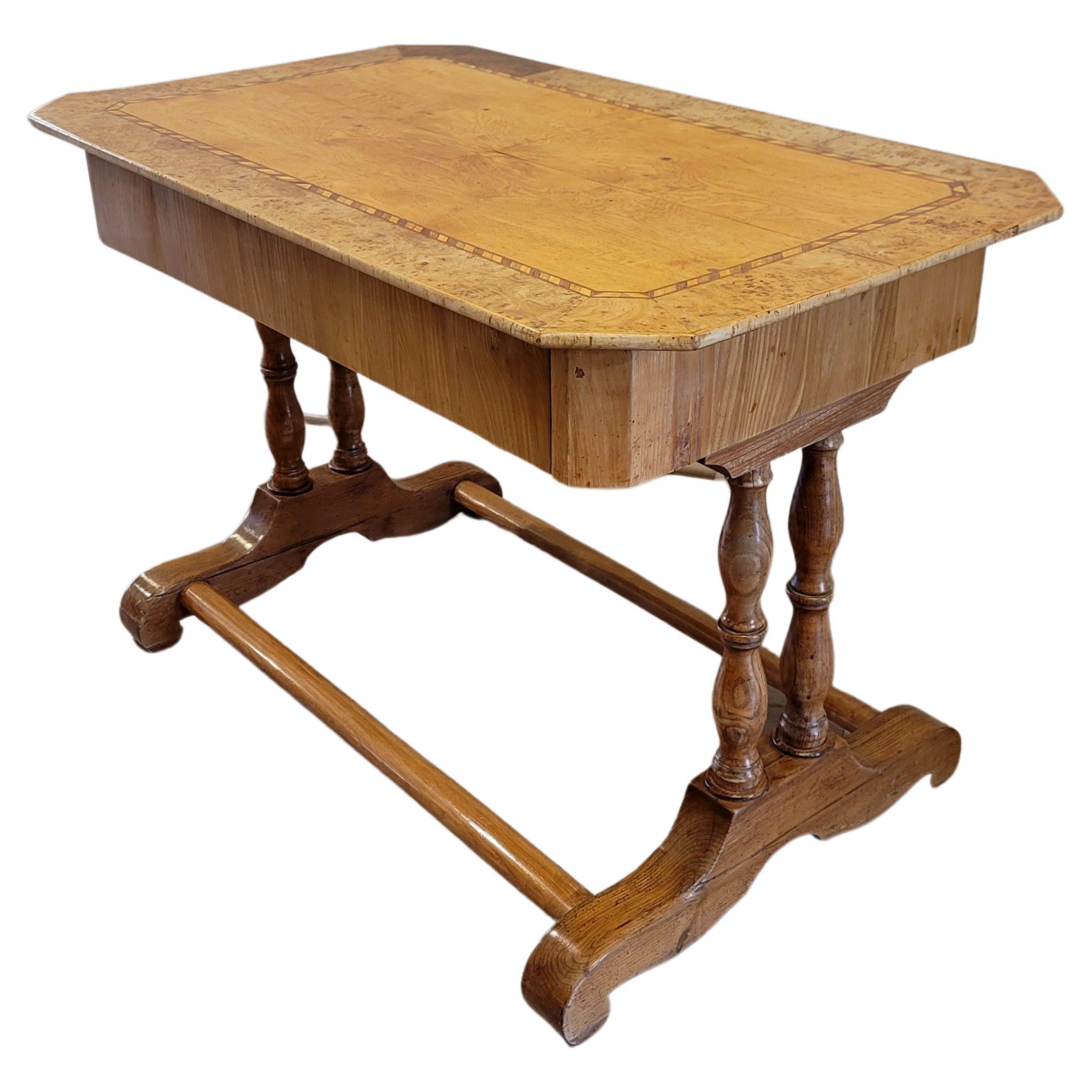 19th Century Continental Biedermeier Period Figured Maple Table  For Sale