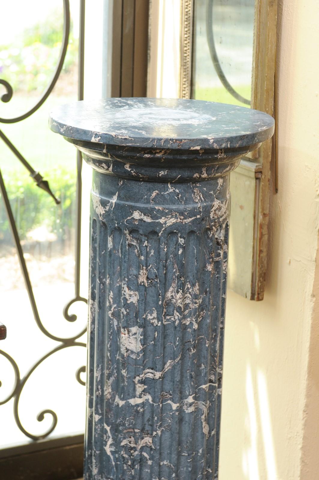 19th Century Continental Blue Marbleized Painted Terracotta Column/Pedestal 5