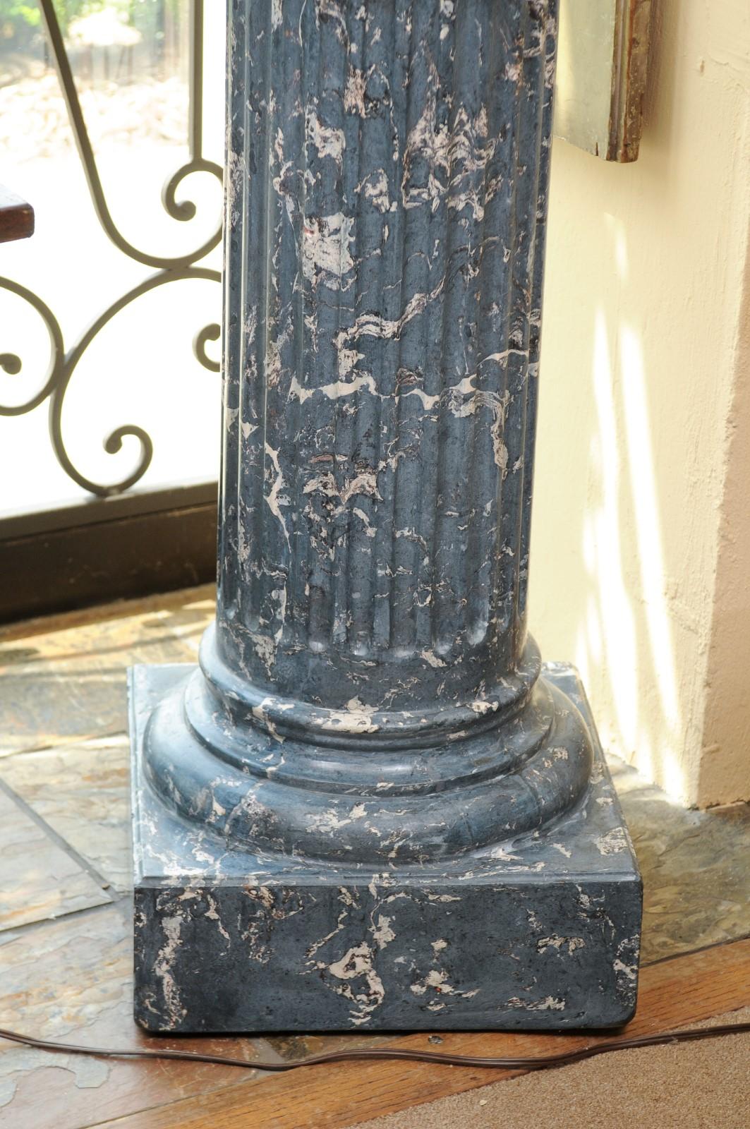 19th Century Continental Blue Marbleized Painted Terracotta Column/Pedestal 6