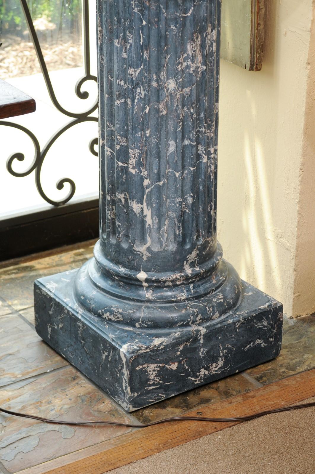 19th Century Continental Blue Marbleized Painted Terracotta Column/Pedestal 1