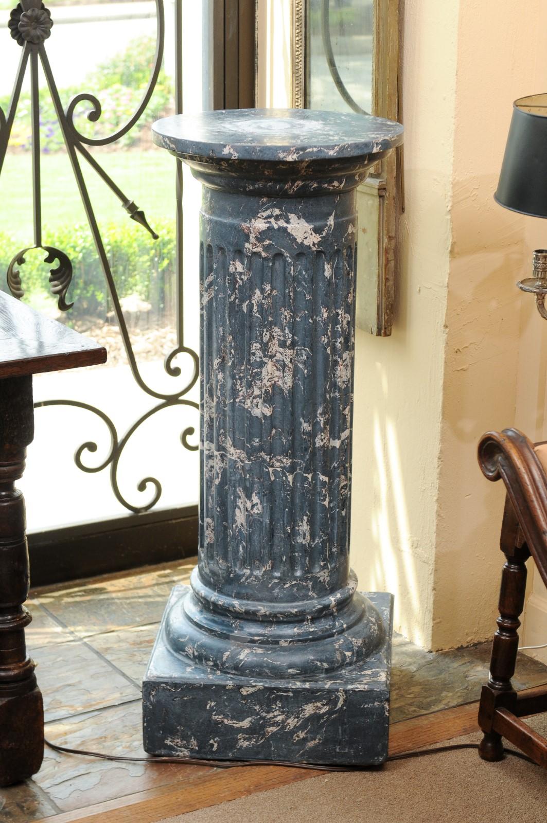 19th Century Continental Blue Marbleized Painted Terracotta Column/Pedestal 3