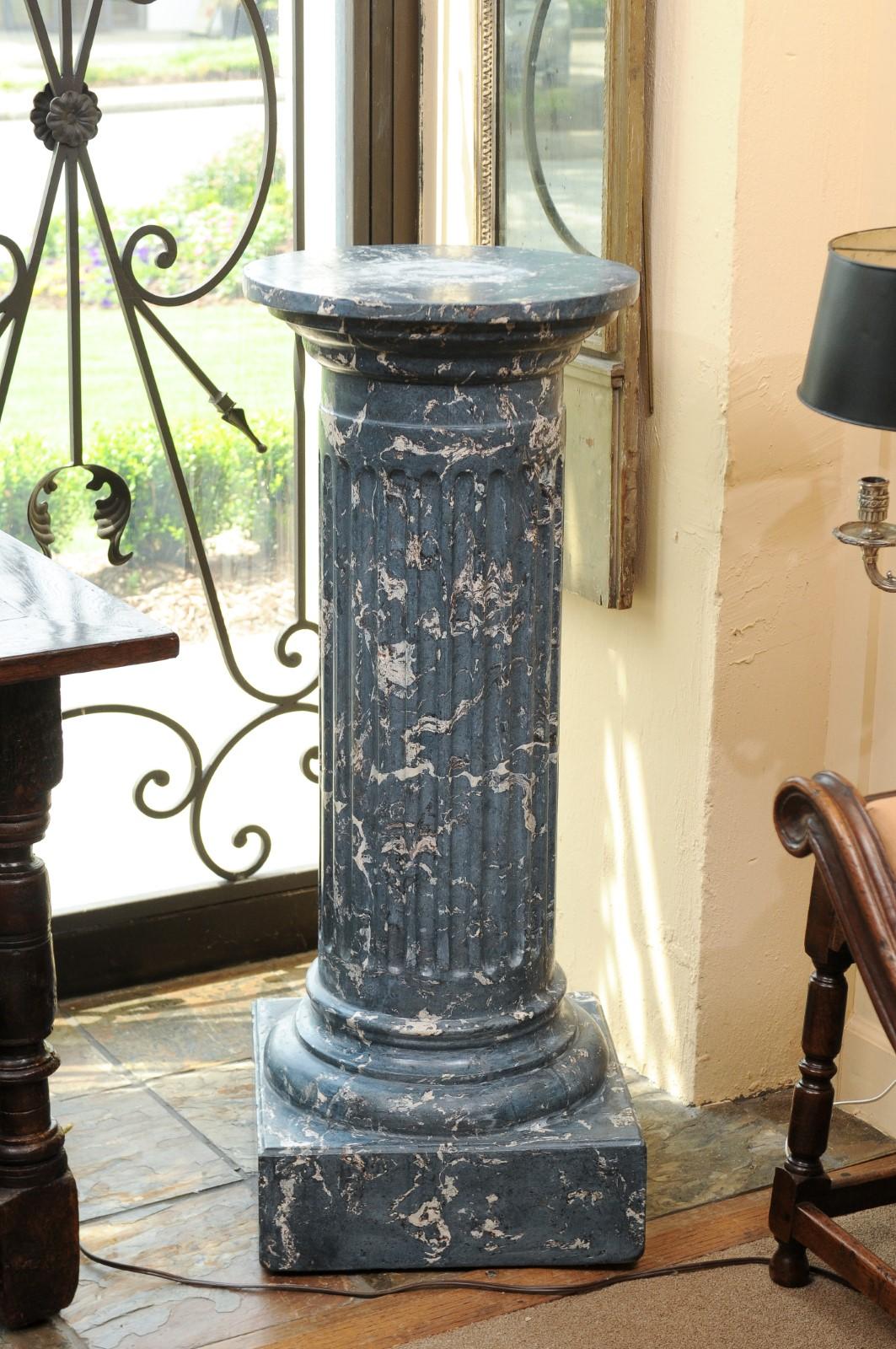 19th Century Continental Blue Marbleized Painted Terracotta Column/Pedestal 4