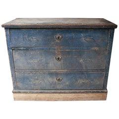 19th Century Continental Blue Painted Pine Chest of Drawers, circa 1840