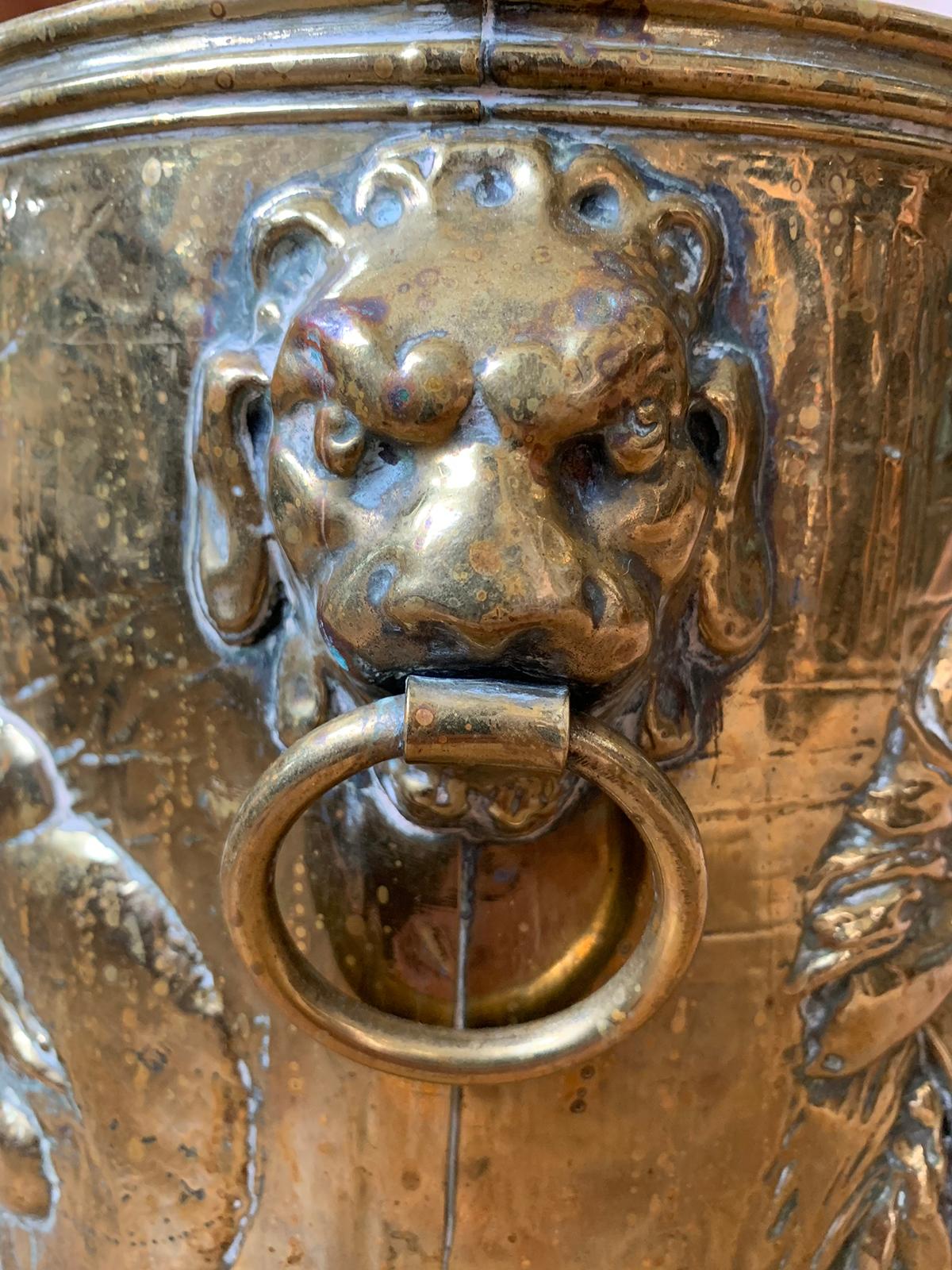 19th Century Continental Brass Cachepot with Lion Pulls For Sale 6