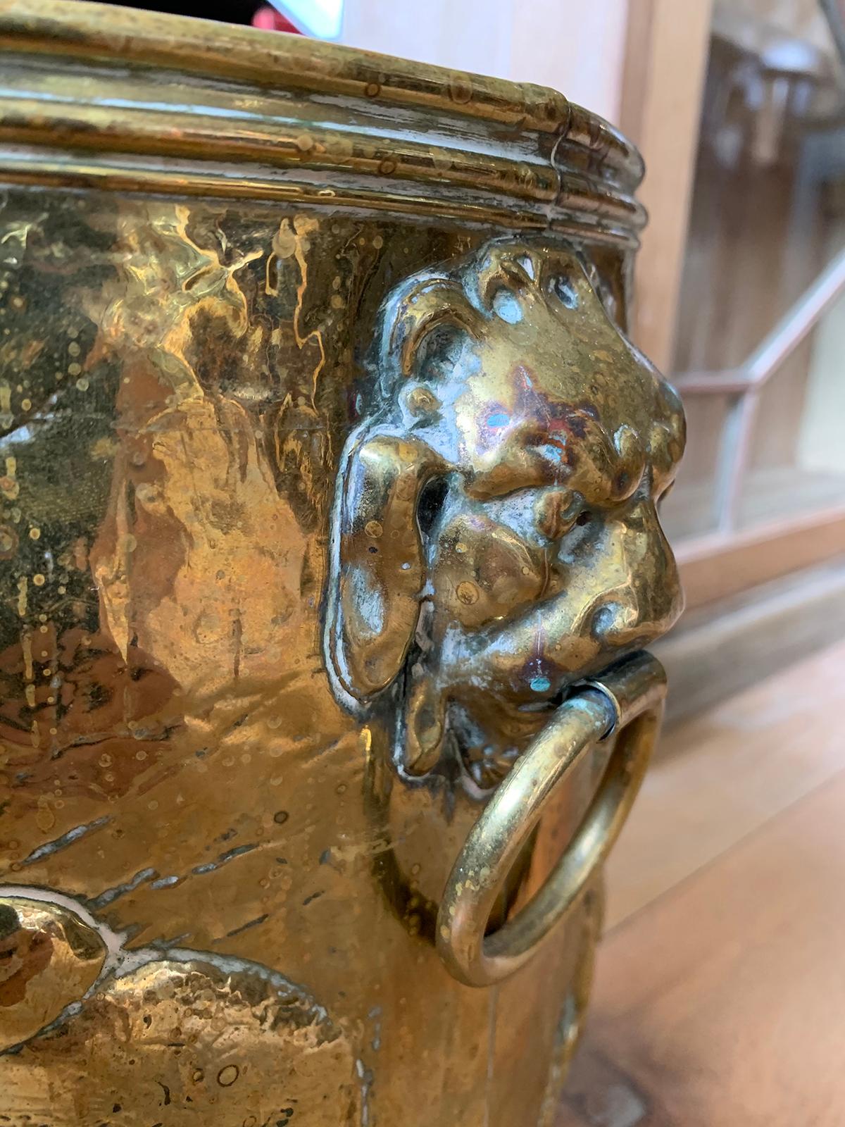 19th Century Continental Brass Cachepot with Lion Pulls For Sale 7