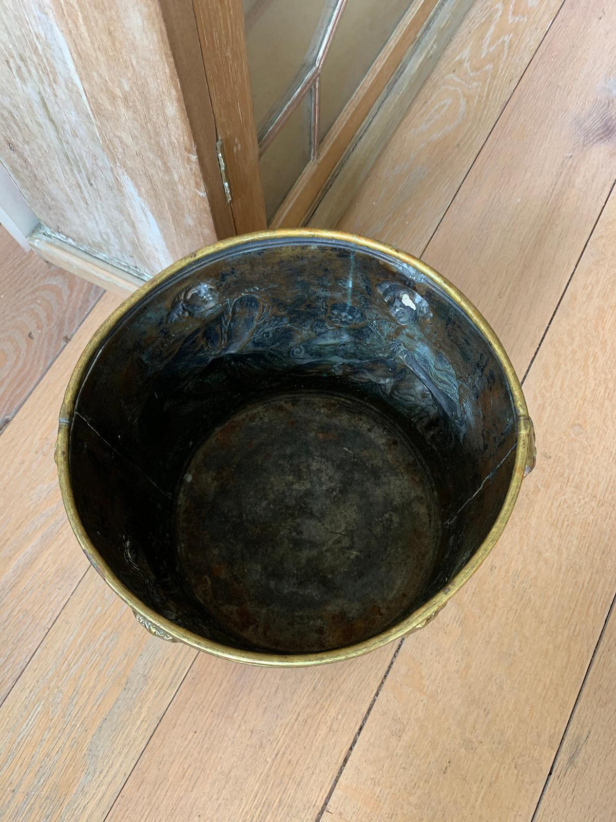 19th Century Continental Brass Cachepot with Lion Pulls In Good Condition For Sale In Atlanta, GA