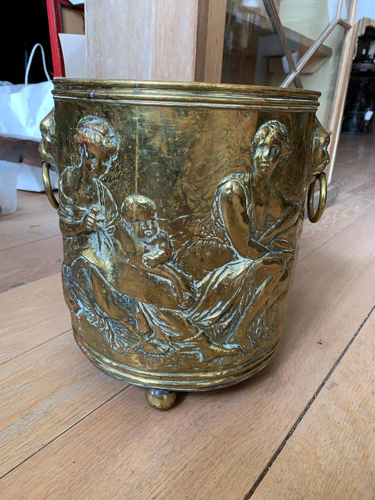 19th Century Continental Brass Cachepot with Lion Pulls For Sale 2