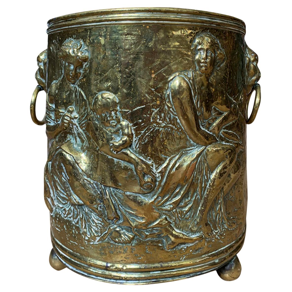 19th Century Continental Brass Cachepot with Lion Pulls