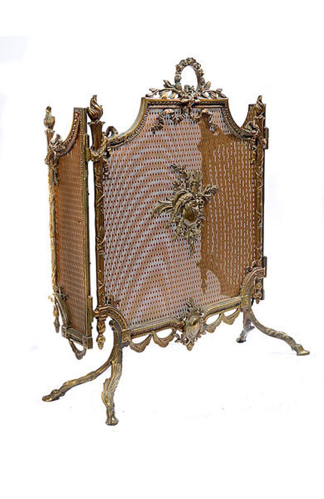 French 19th Century Continental Brass Folding Screen in the Manner of Louis XVI