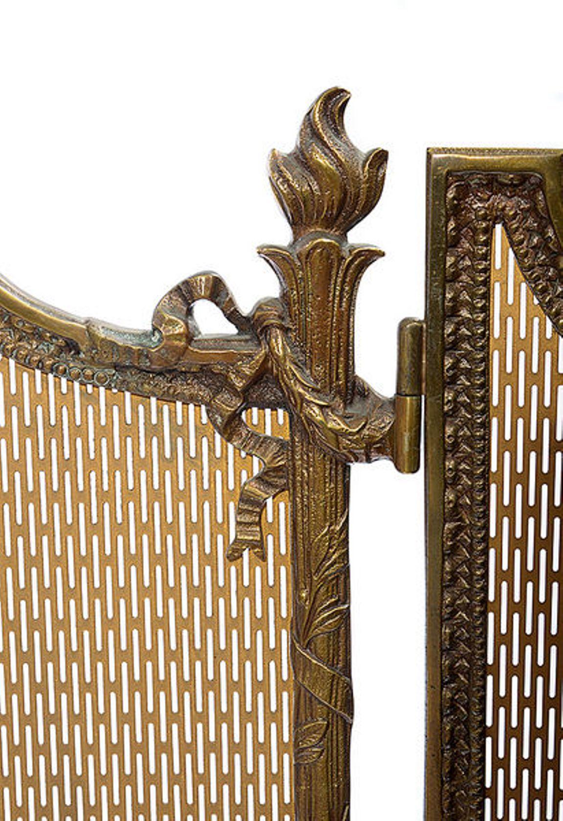 Late 19th Century 19th Century Continental Brass Folding Screen in the Manner of Louis XVI