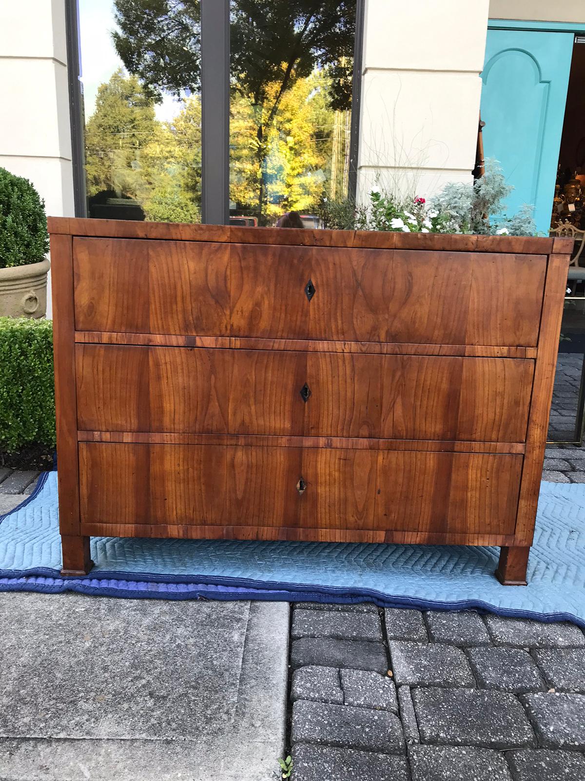 19th century continental burled wood chest with ebonized escutcheons
Great lines.