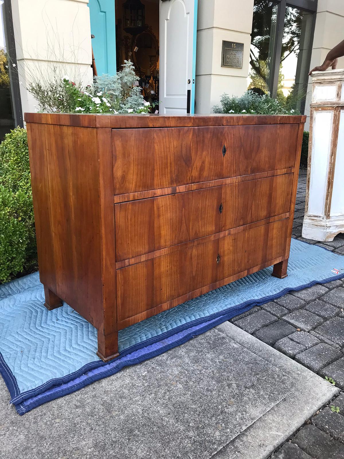 European 19th Century Continental Burled Wood Chest with Ebonized Escutcheons