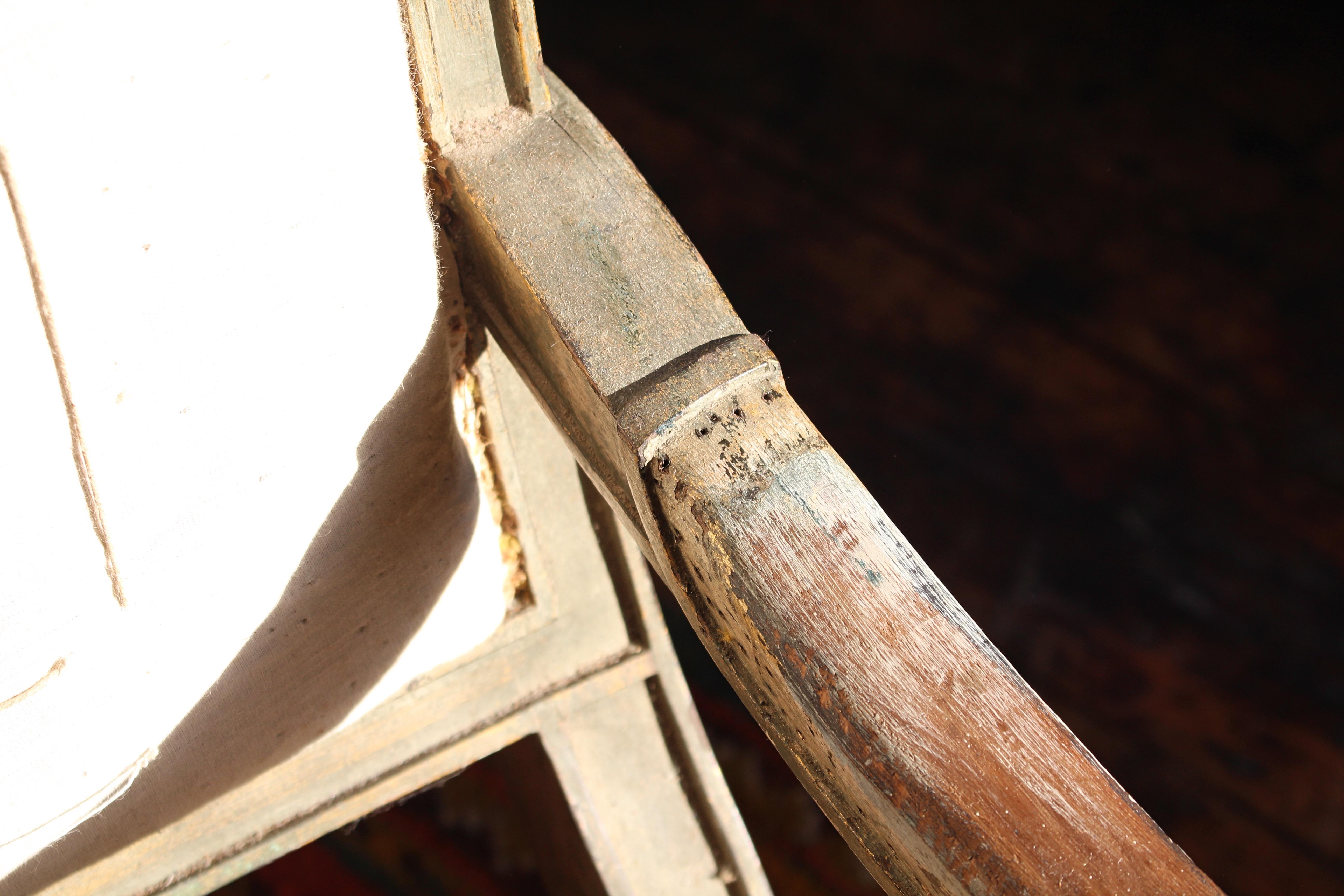 19th Century Continental Carved Armchair Original Mist Green & Gilt Finish For Sale 4