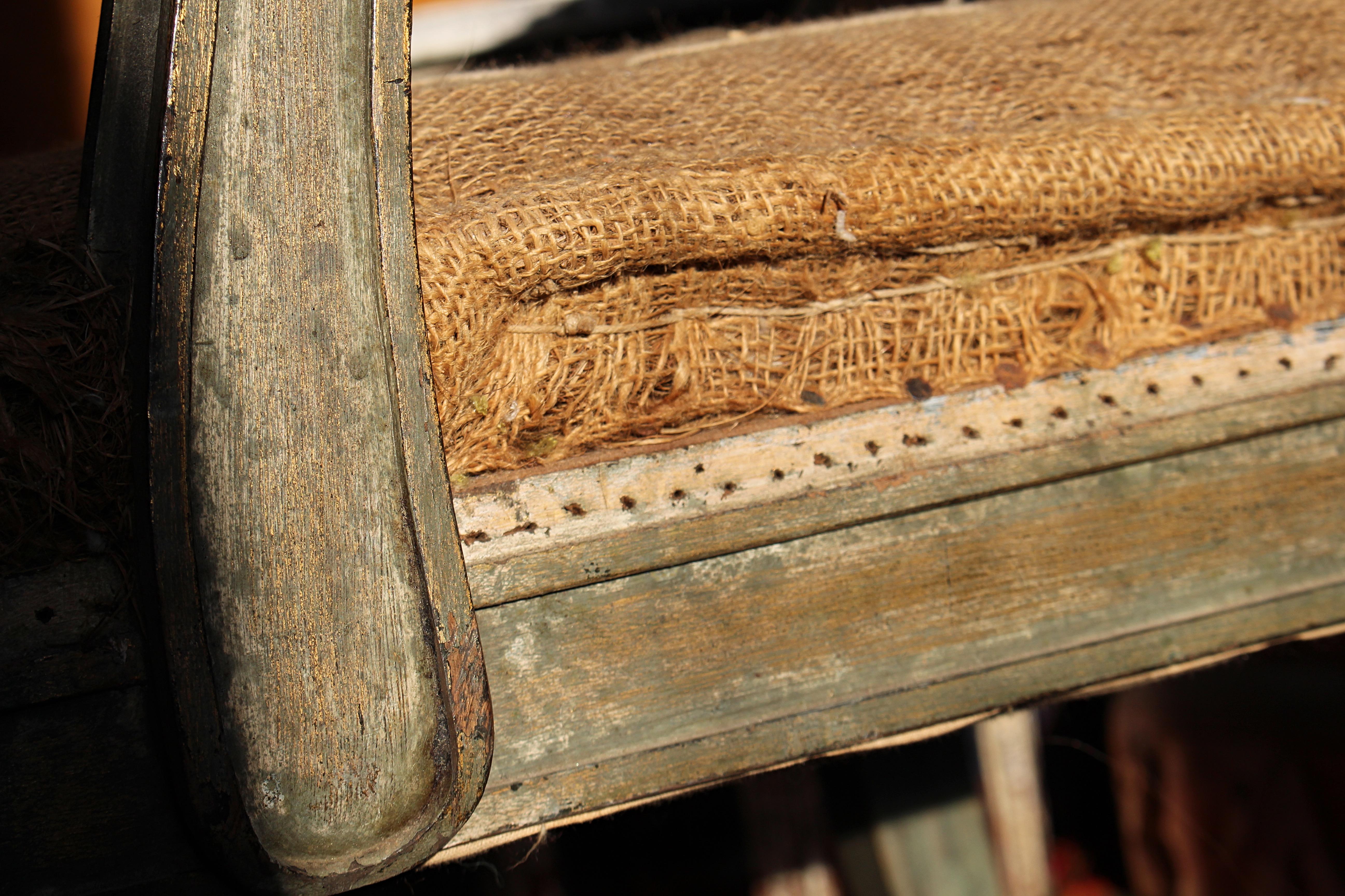 19th Century Continental Carved Armchair Original Mist Green & Gilt Finish For Sale 8