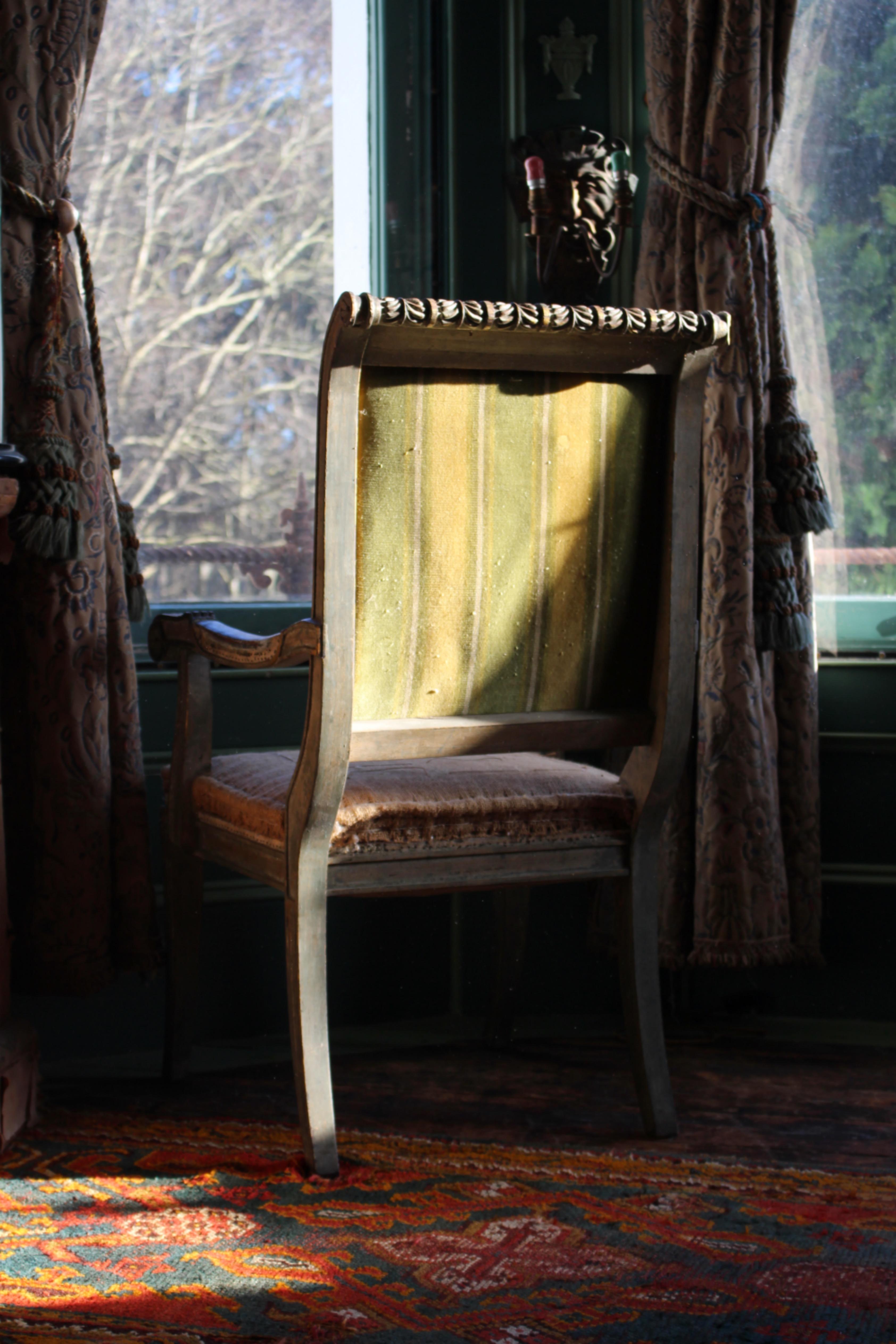 19th Century Continental Carved Armchair Original Mist Green & Gilt Finish For Sale 9