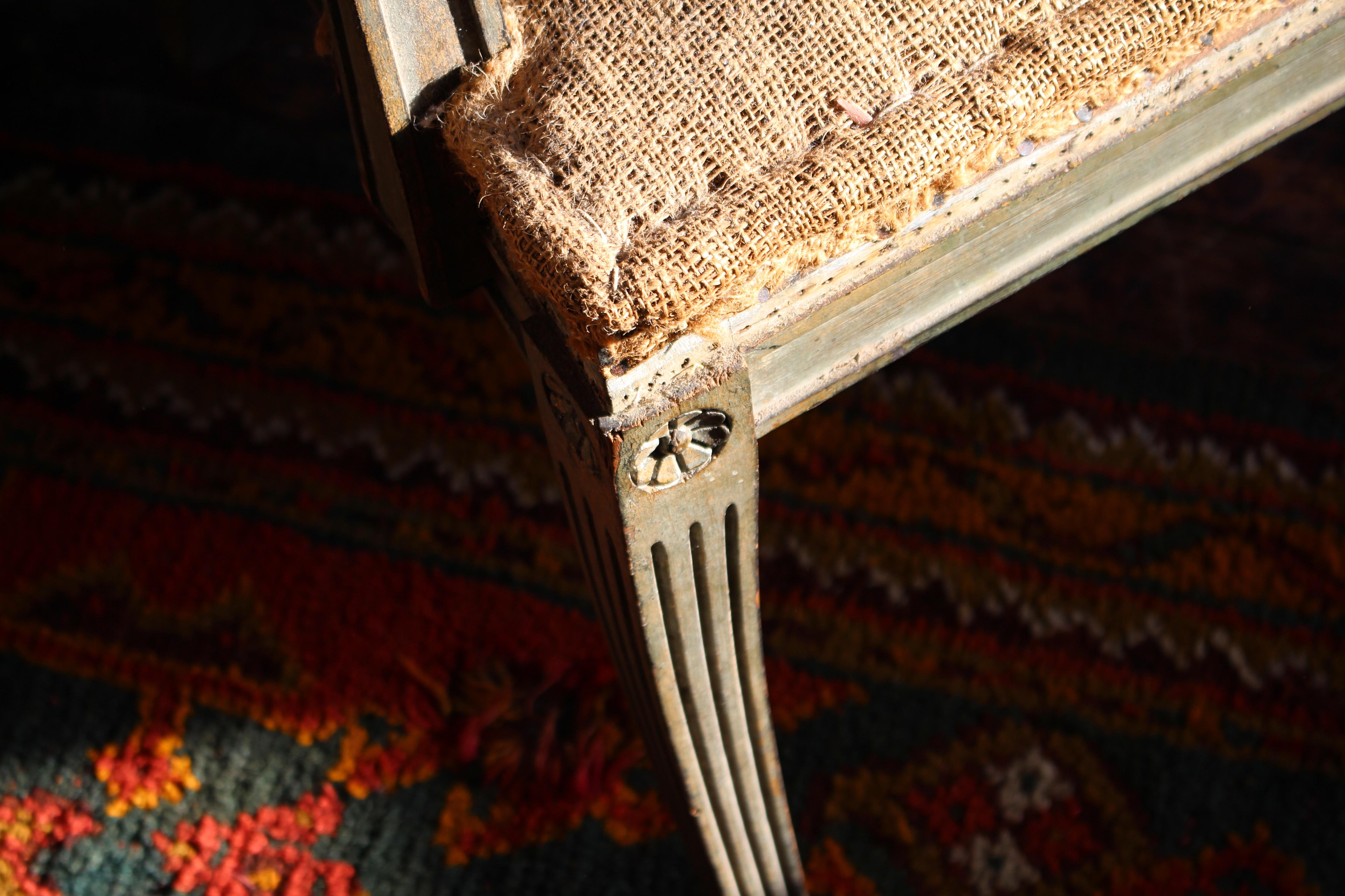 Hand-Carved 19th Century Continental Carved Armchair Original Mist Green & Gilt Finish For Sale