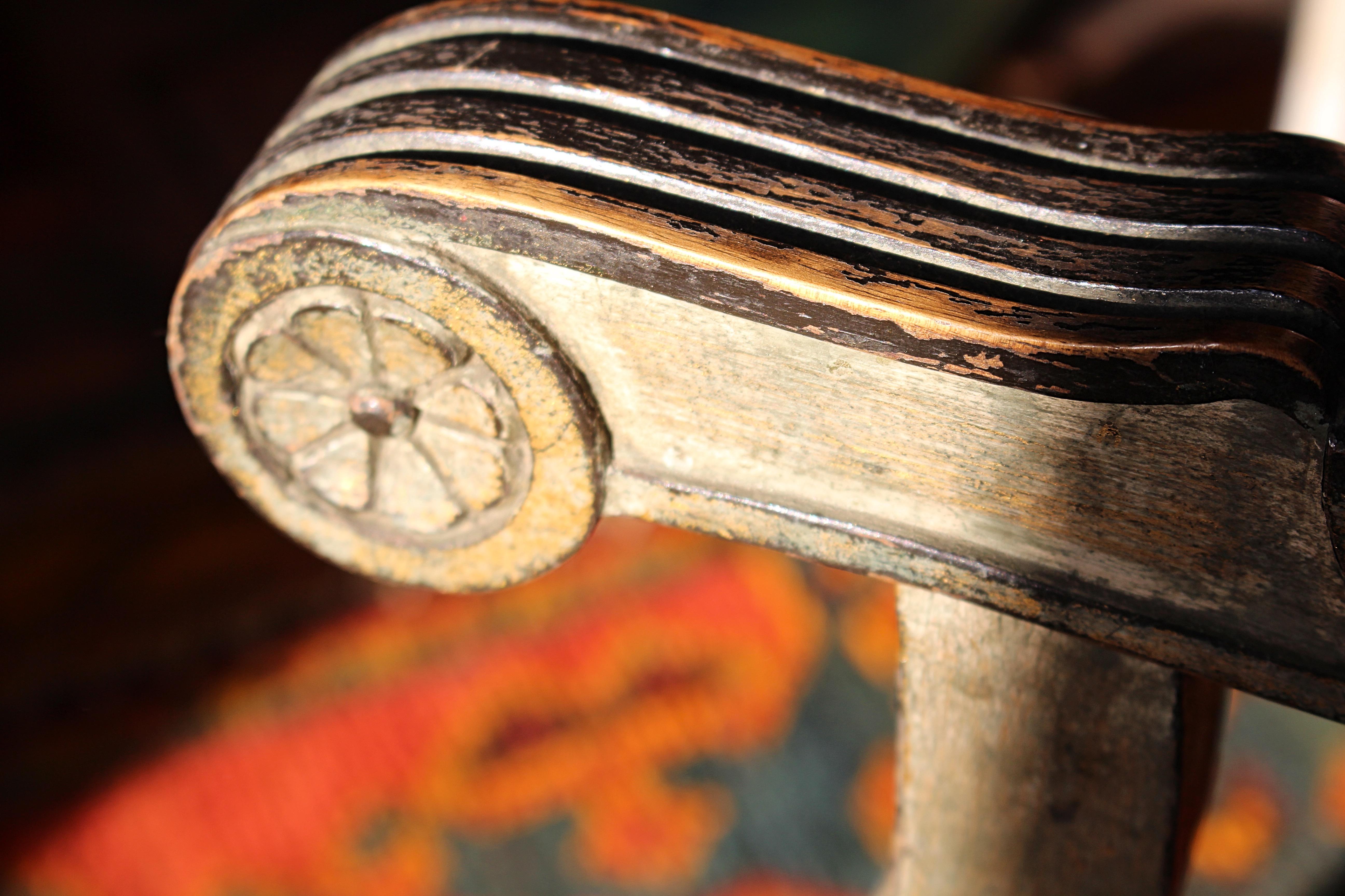 19th Century Continental Carved Armchair Original Mist Green & Gilt Finish In Good Condition For Sale In Lowestoft, GB
