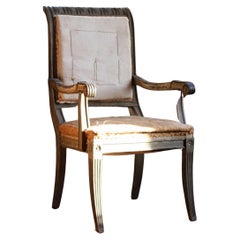 19th Century Continental Carved Armchair Original Mist Green & Gilt Finish