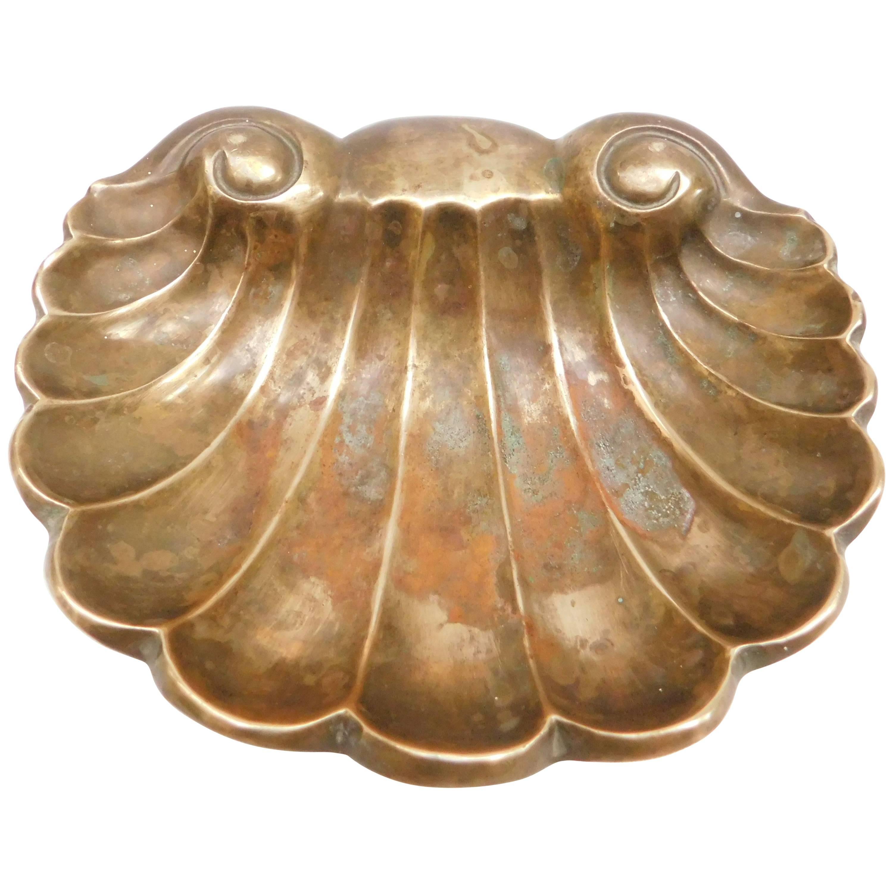 19th Century Continental Cast Bronze Shell Dish For Sale